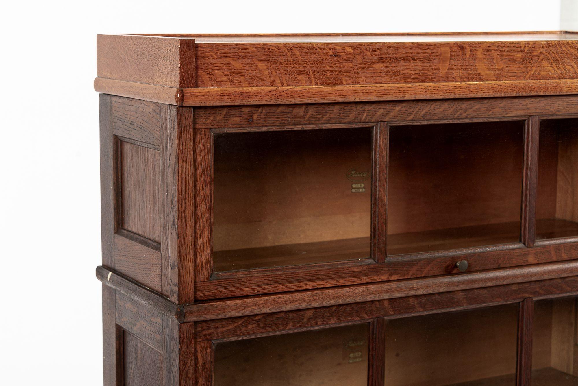 Antique American Three Shelf Barrister Bookcase Cabinet in Tiger Oak 1