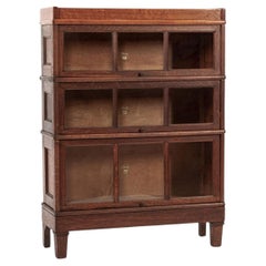 Antique American Three Shelf Barrister Bookcase Cabinet in Tiger Oak