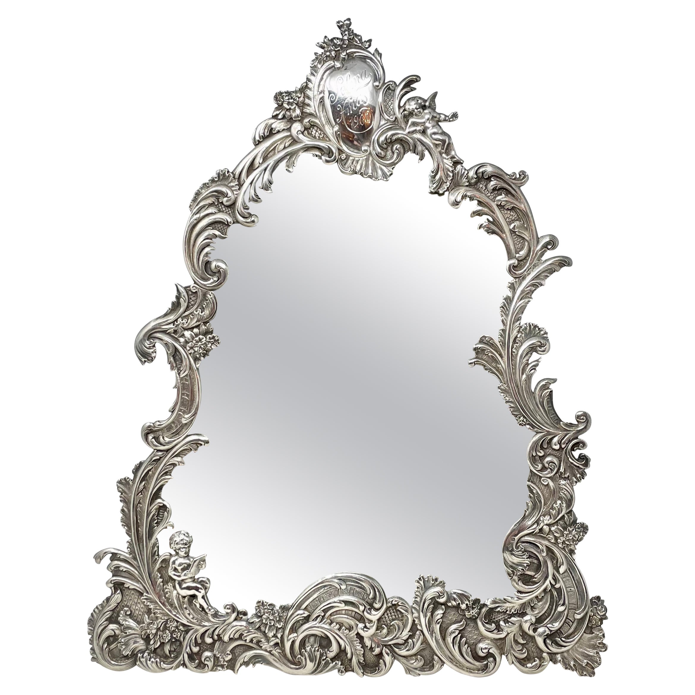 Antique "Tiffany & Co." américain. Miroir de coiffeuse en bronze argenté, vers 1900 en vente