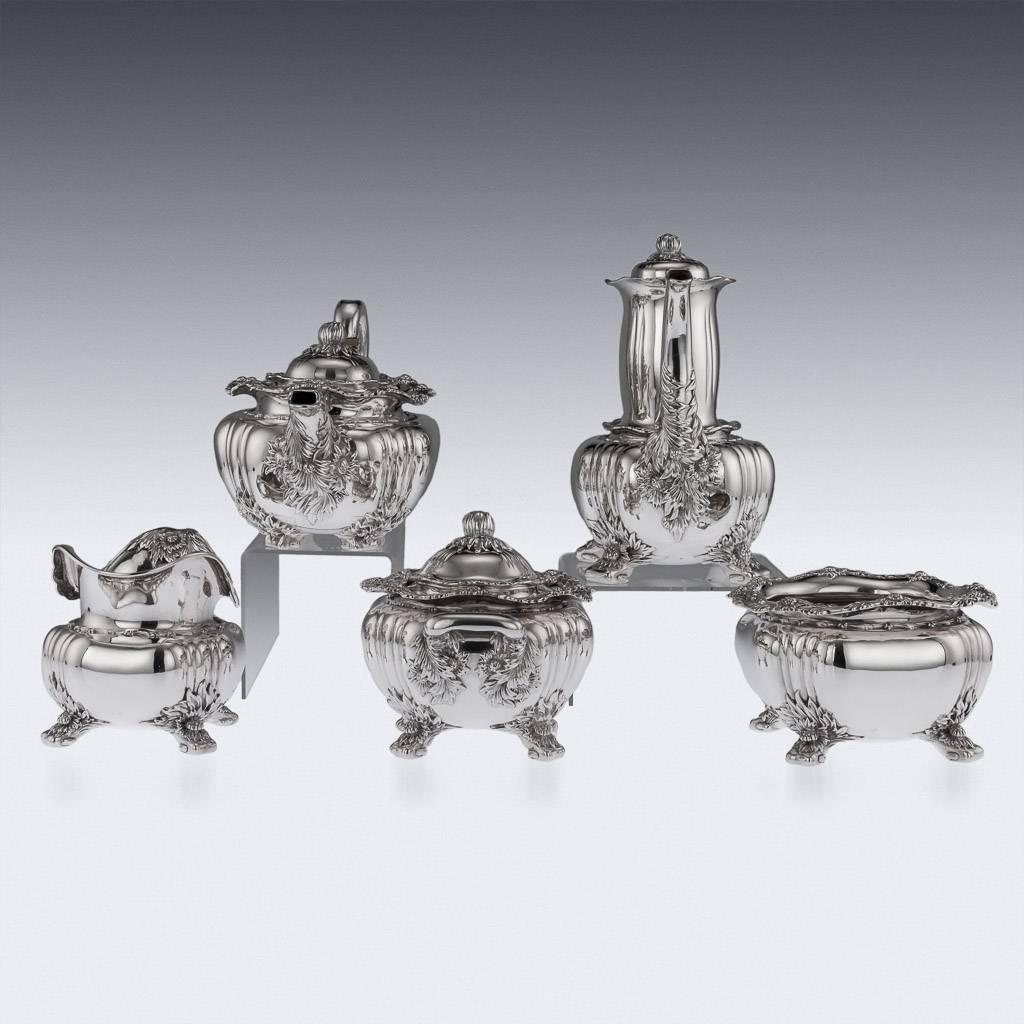 Sterling Silver Antique American Tiffany & Co Solid Silver Chrysanthemum Tea Set, circa 1880