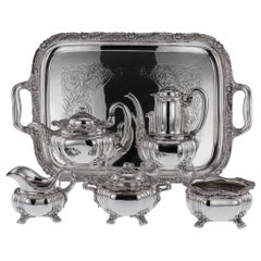 Antique American Tiffany & Co Solid Silver Chrysanthemum Tea Set, circa 1880