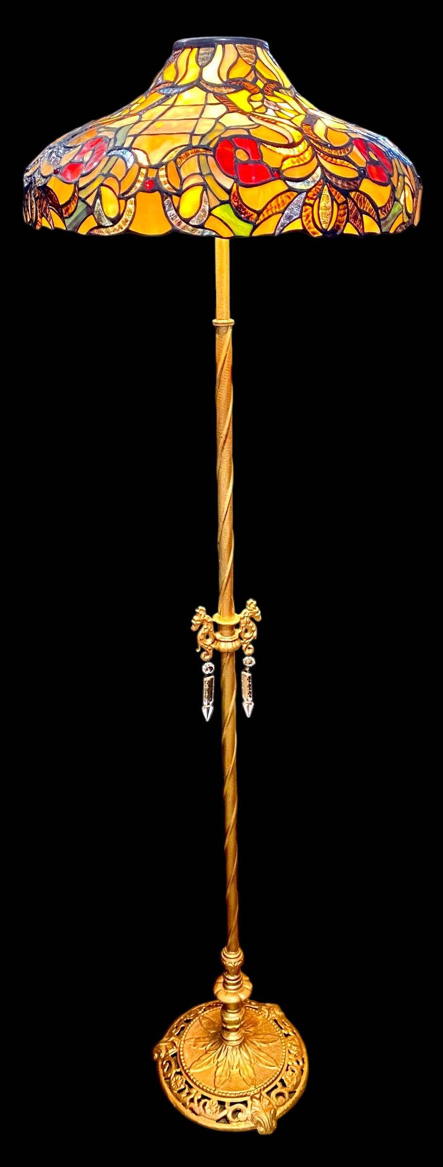 Antique American Tiffany Style Floor Lamp With 1920’s Base 5