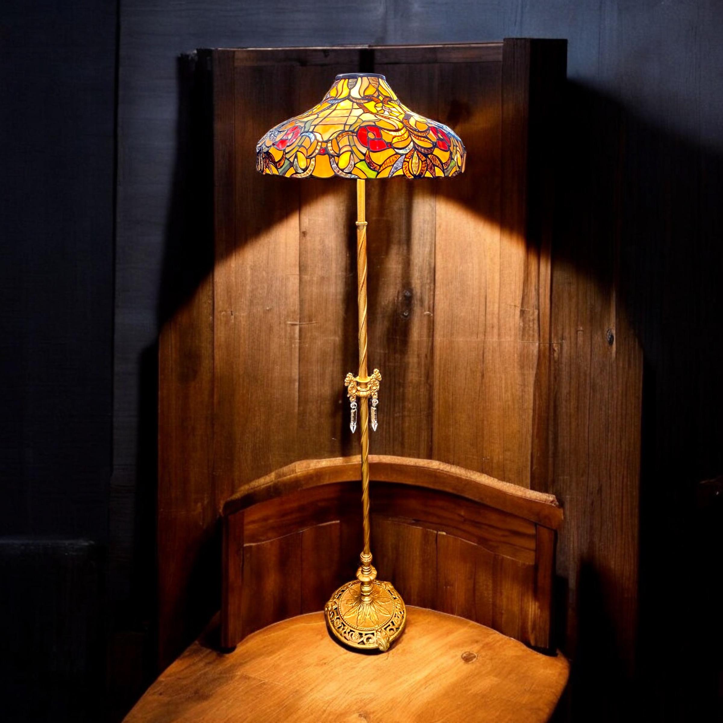 Antique American Tiffany Style Floor Lamp With 1920’s Base 6
