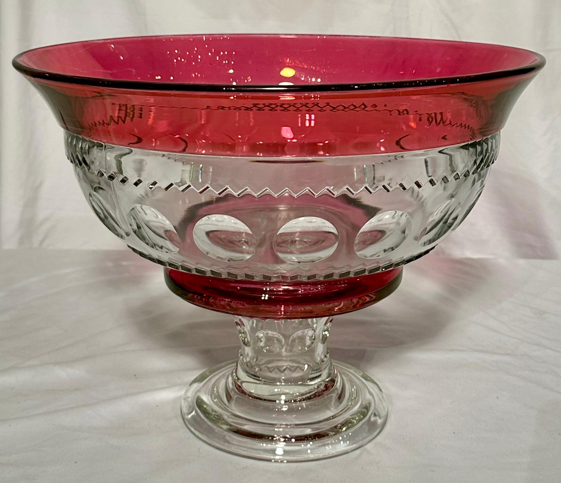 Antique American Tiffin Cranberry Glass 14 Piece Punch Bowl Service, Circa 1940. In Good Condition For Sale In New Orleans, LA