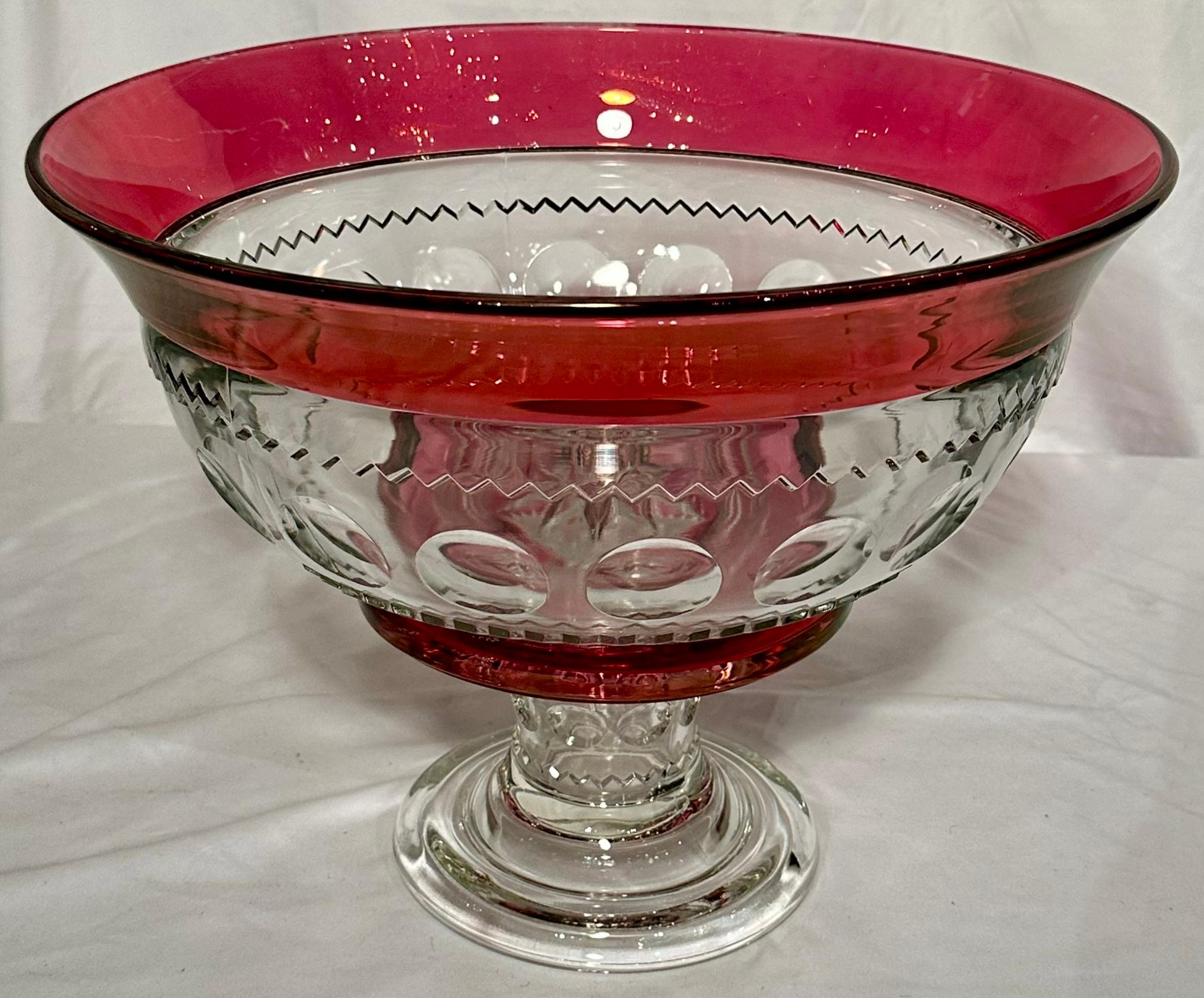 20th Century Antique American Tiffin Cranberry Glass 14 Piece Punch Bowl Service, Circa 1940. For Sale