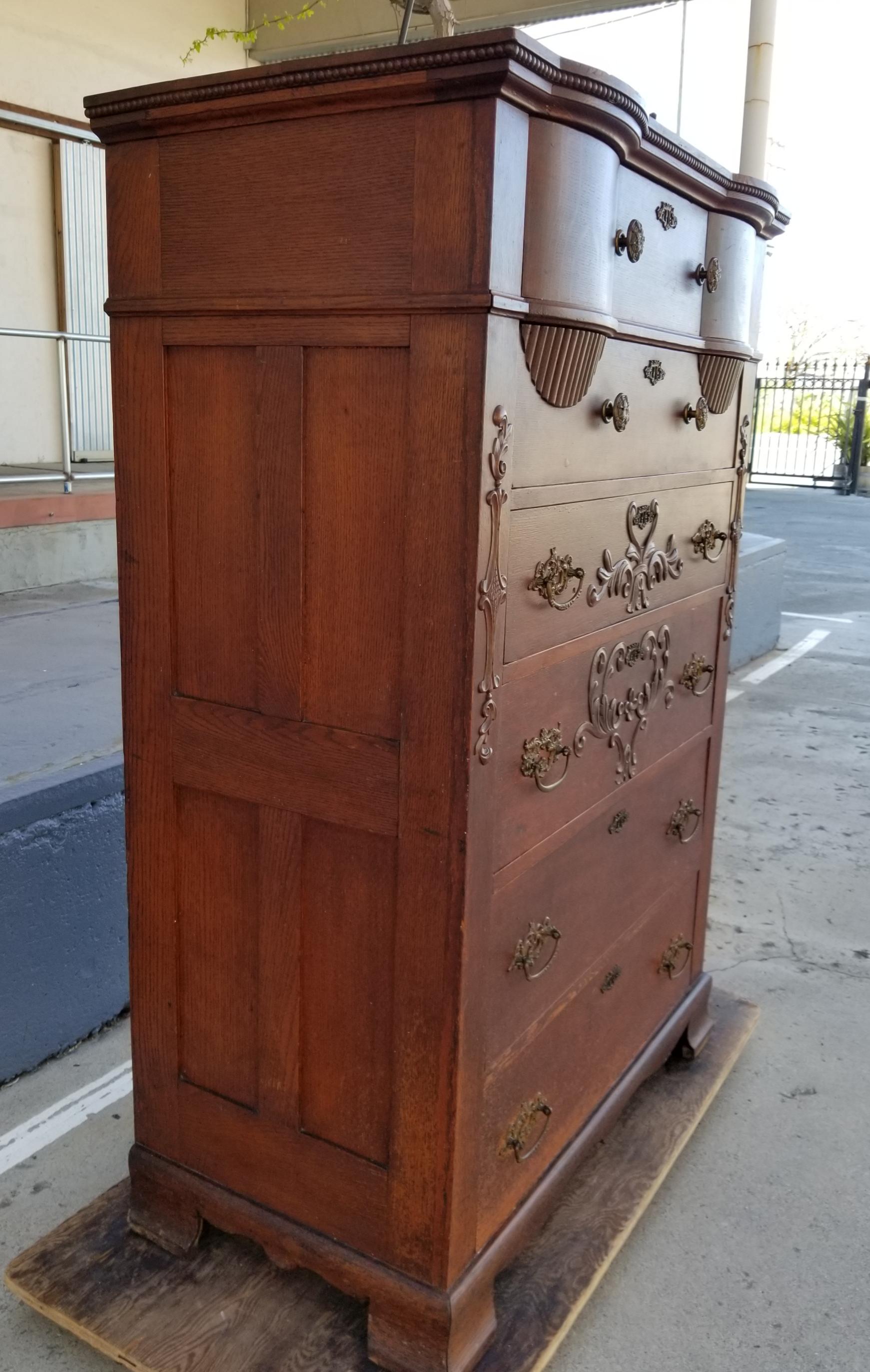 Late Victorian Antique American Tiger Oak Highboy Dresser
