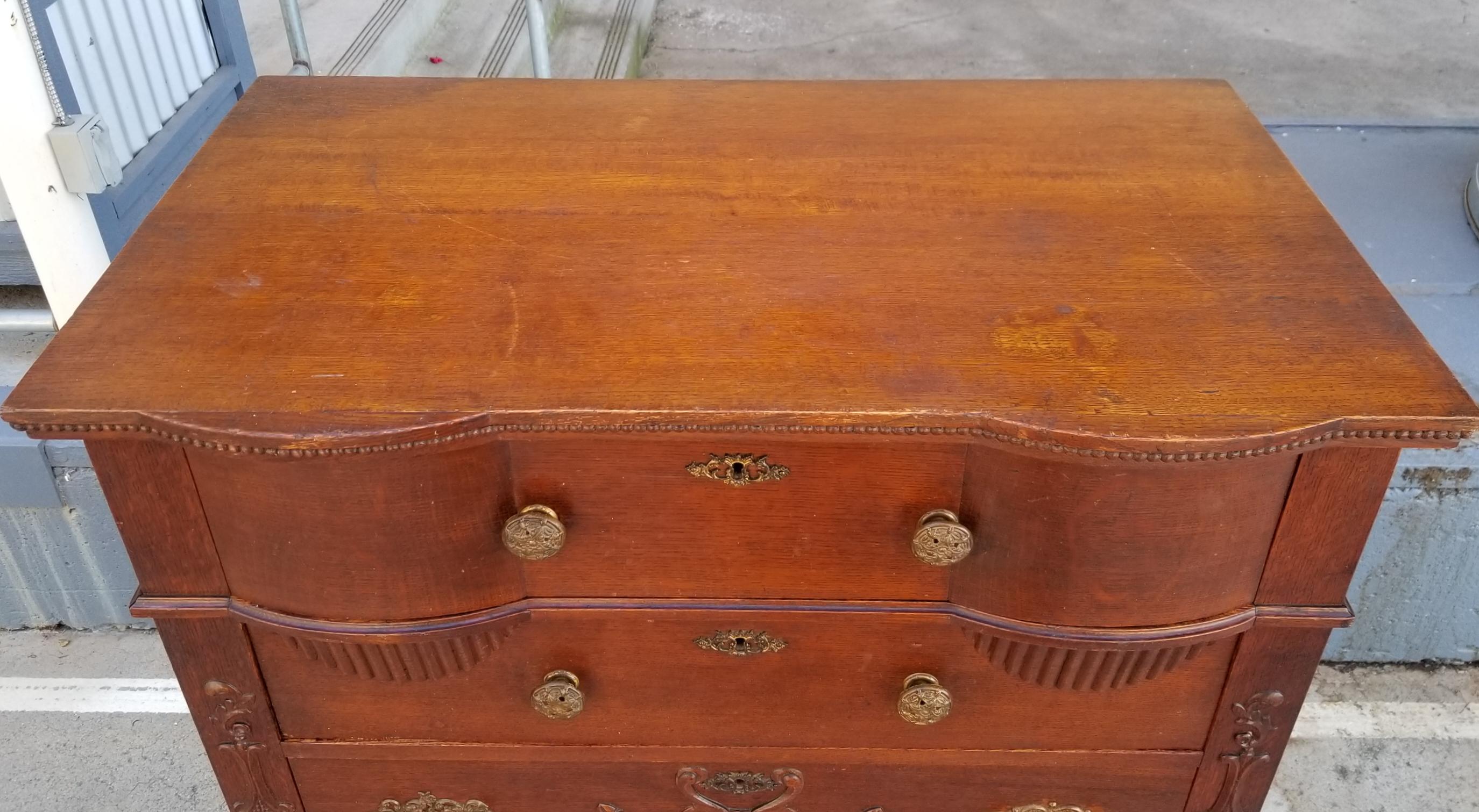 20th Century Antique American Tiger Oak Highboy Dresser