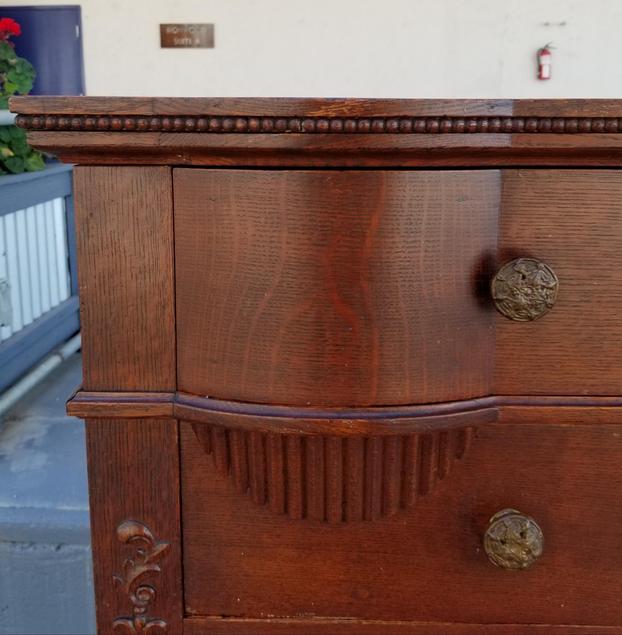 Antique American Tiger Oak Highboy Dresser 1