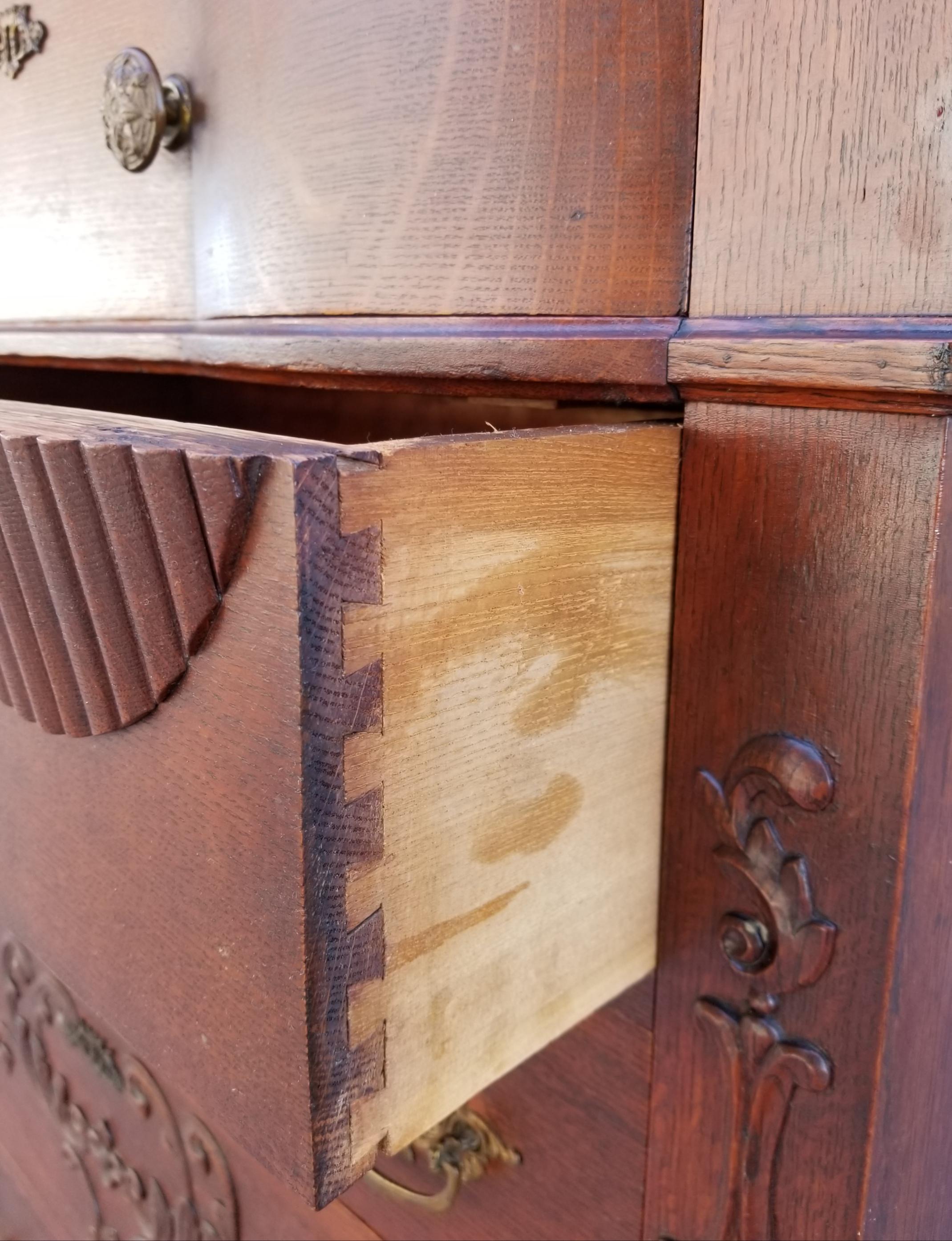 Antique American Tiger Oak Highboy Dresser 2