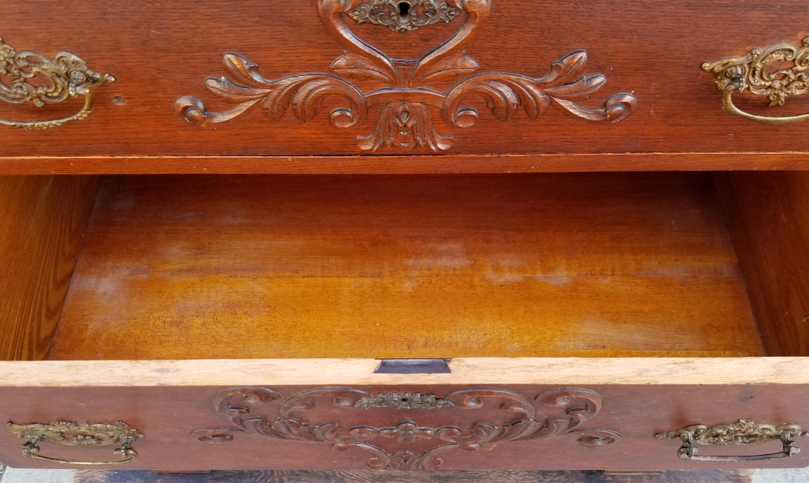 Antique American Tiger Oak Highboy Dresser 3
