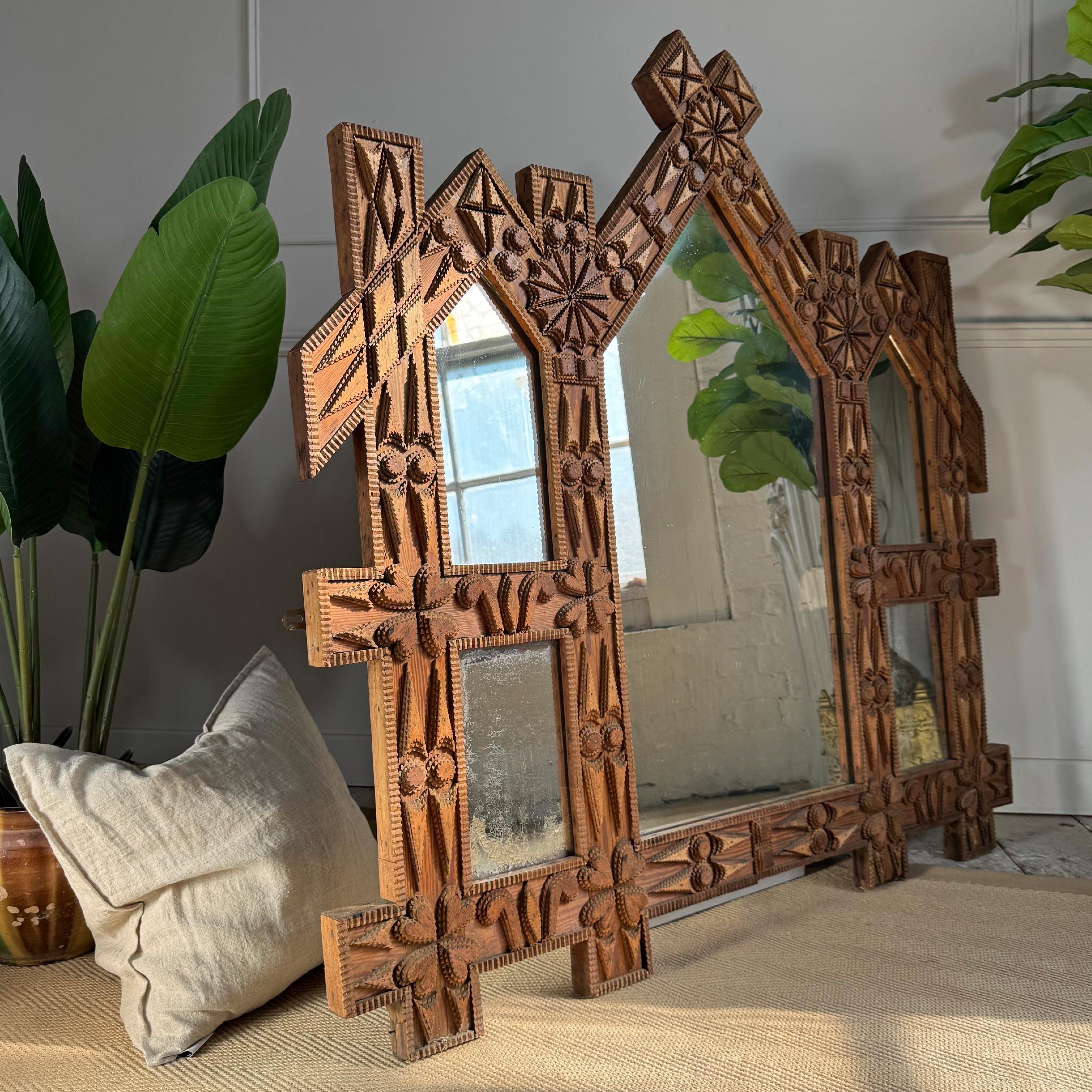 Antique American Tramp Art Mirror For Sale 5