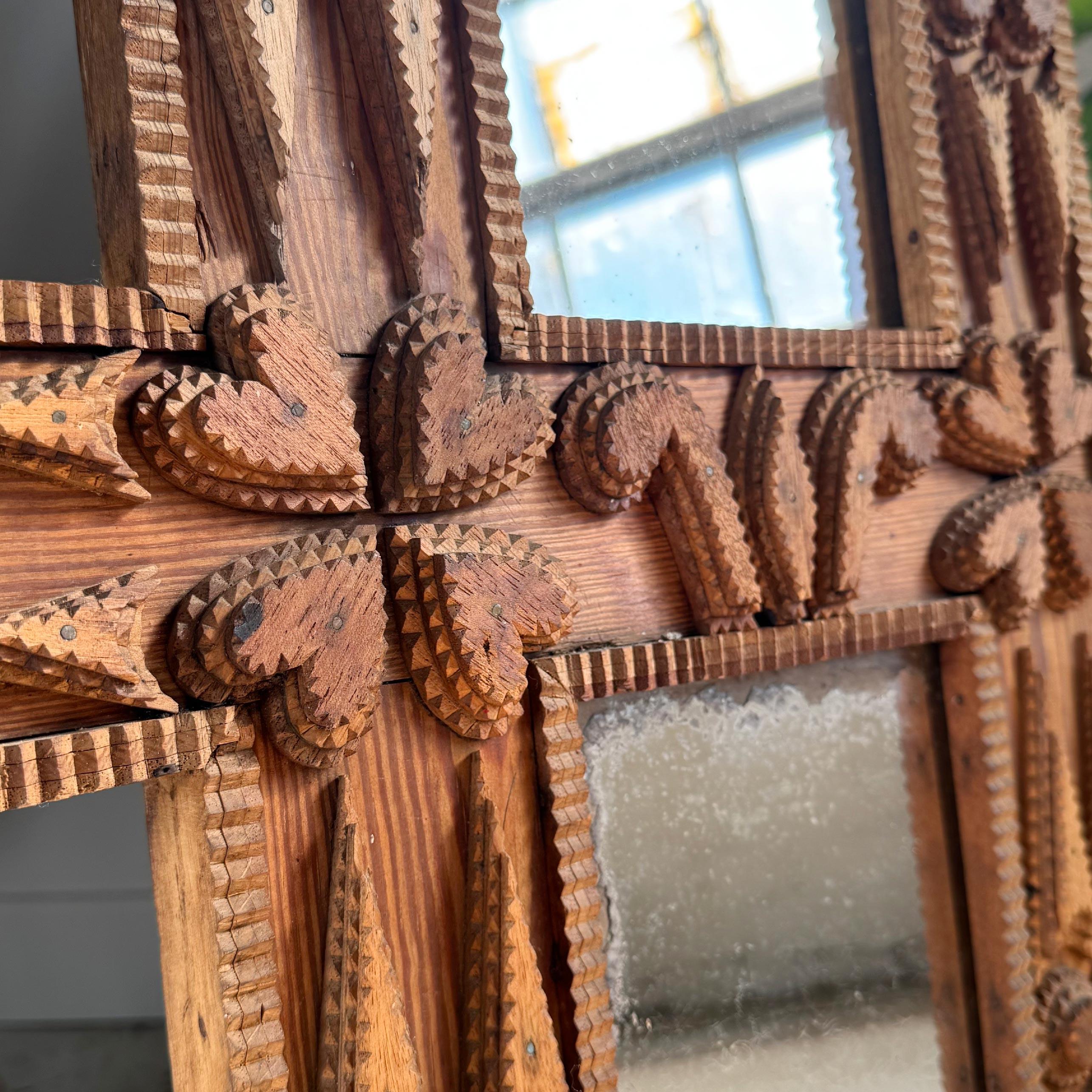 Antique American Tramp Art Mirror For Sale 6