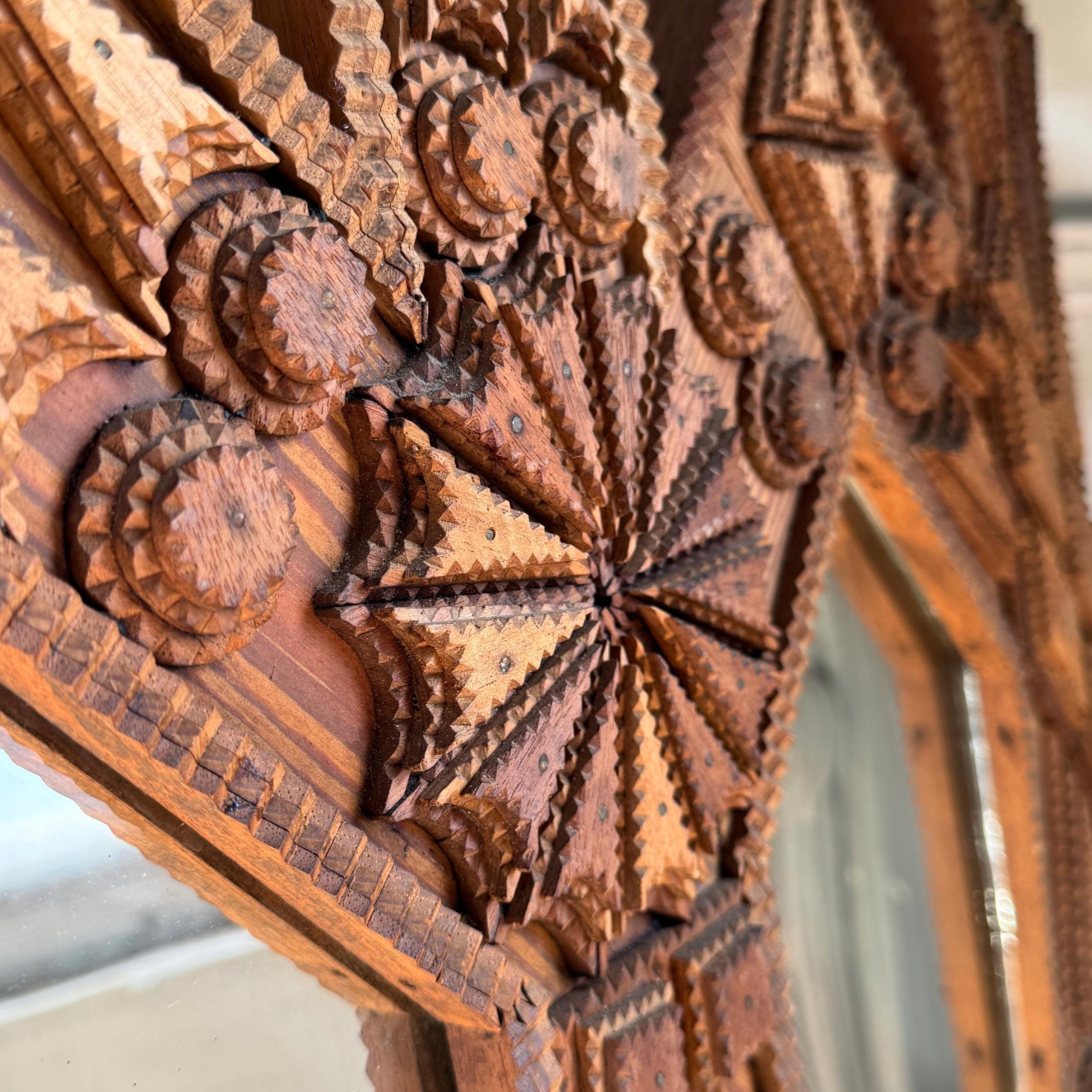 Folk Art Antique American Tramp Art Mirror For Sale