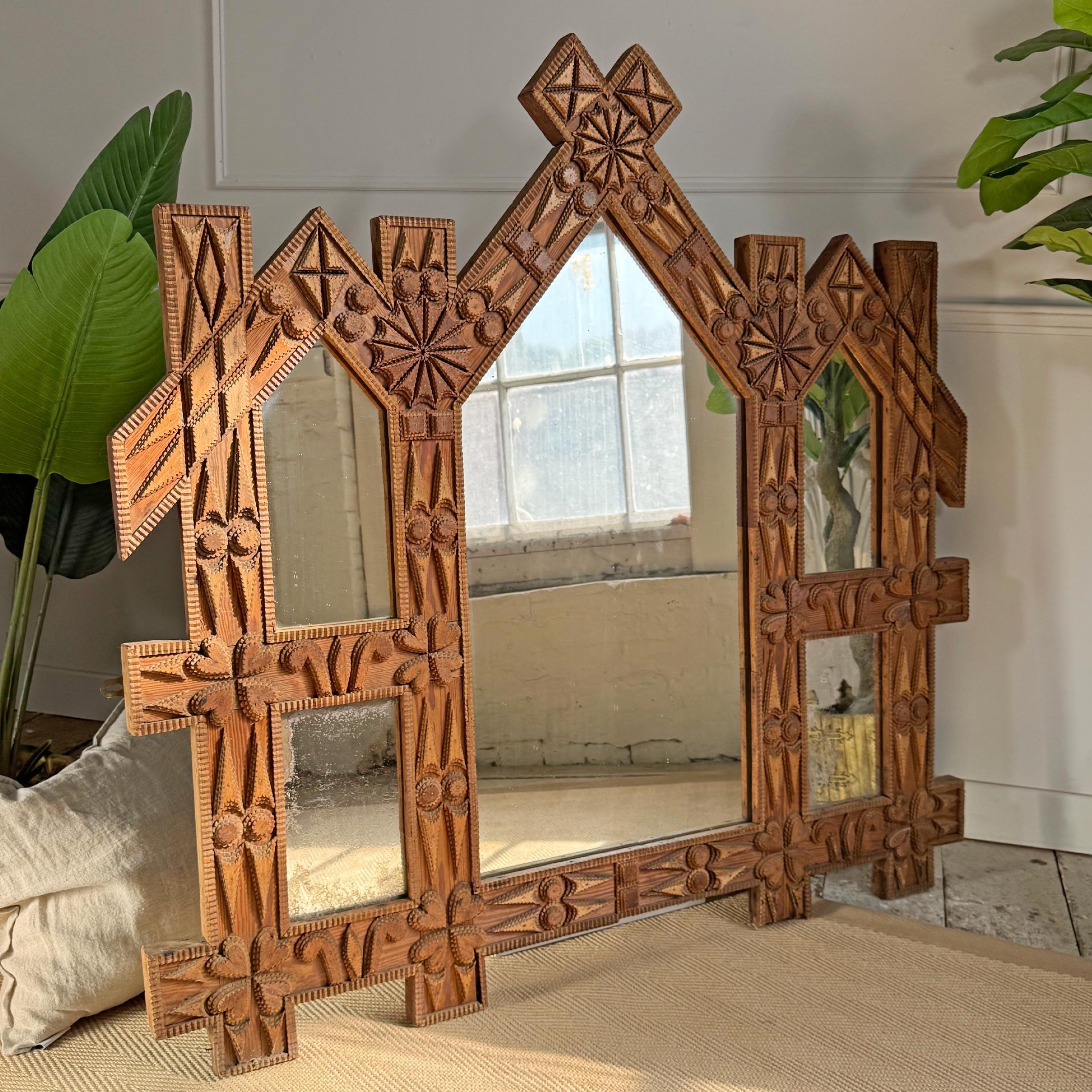Antique American Tramp Art Mirror For Sale 1