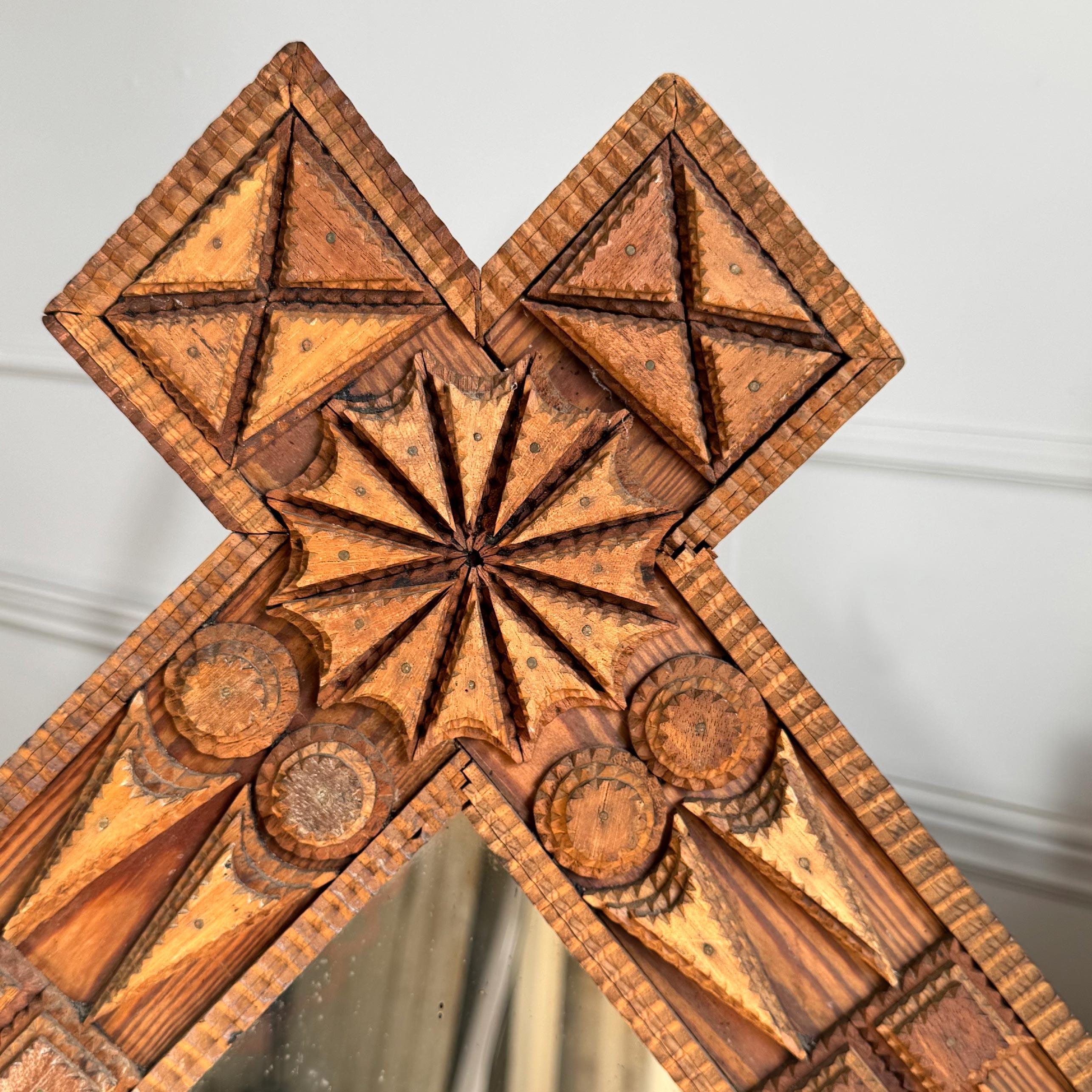 Antique American Tramp Art Mirror For Sale 2