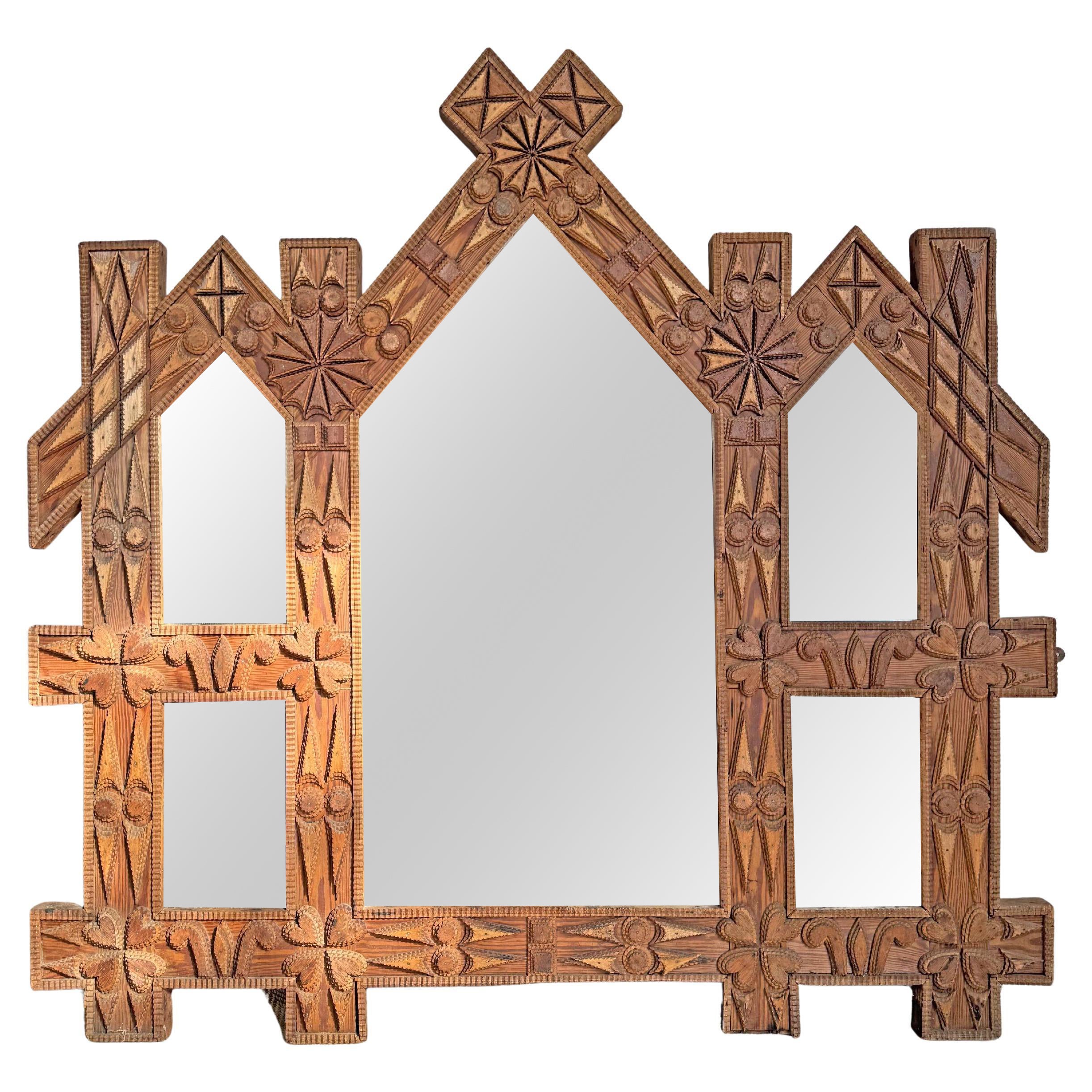 Antique American Tramp Art Mirror For Sale