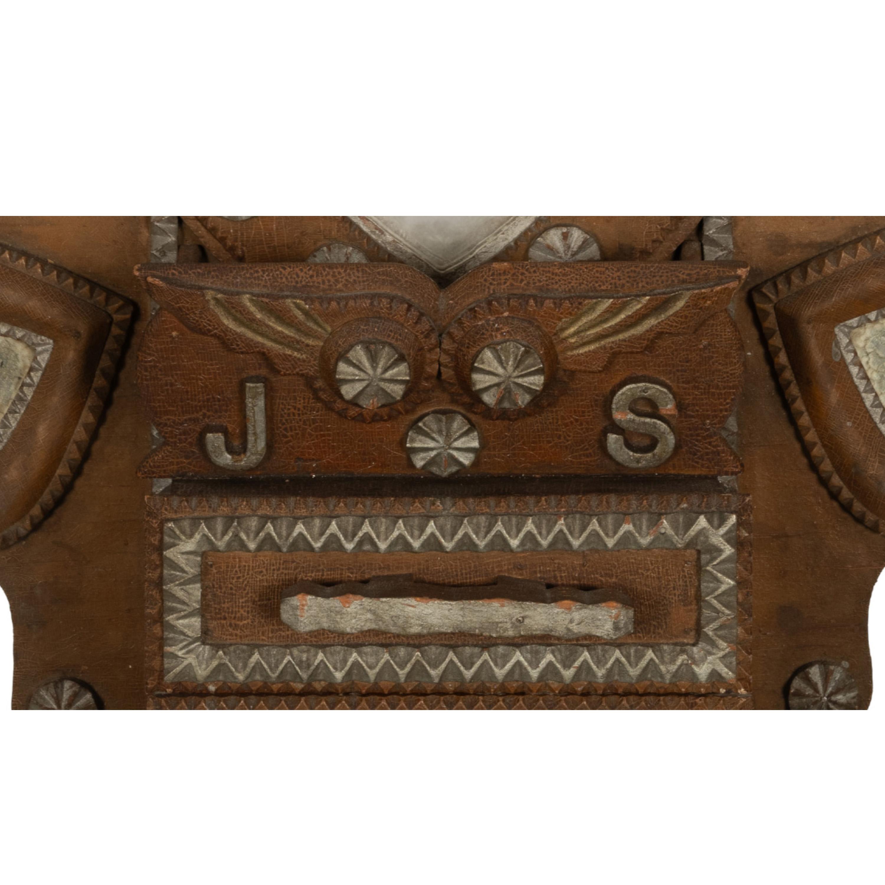 Antiguo espejo de bolsillo americano Tramp Art de John Zadora Pensilvania 1910 en venta 3