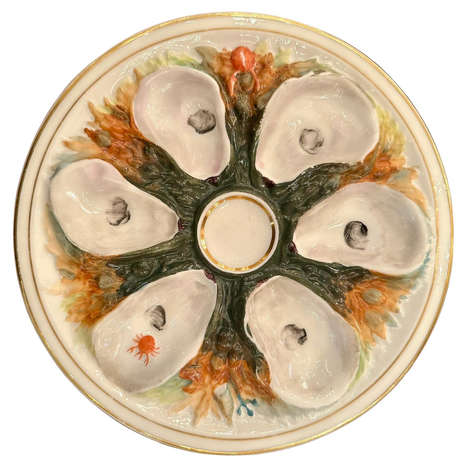 Antique American "Union Porcelain Works" Porcelain Sea-Life Oyster Plate Ca 1880