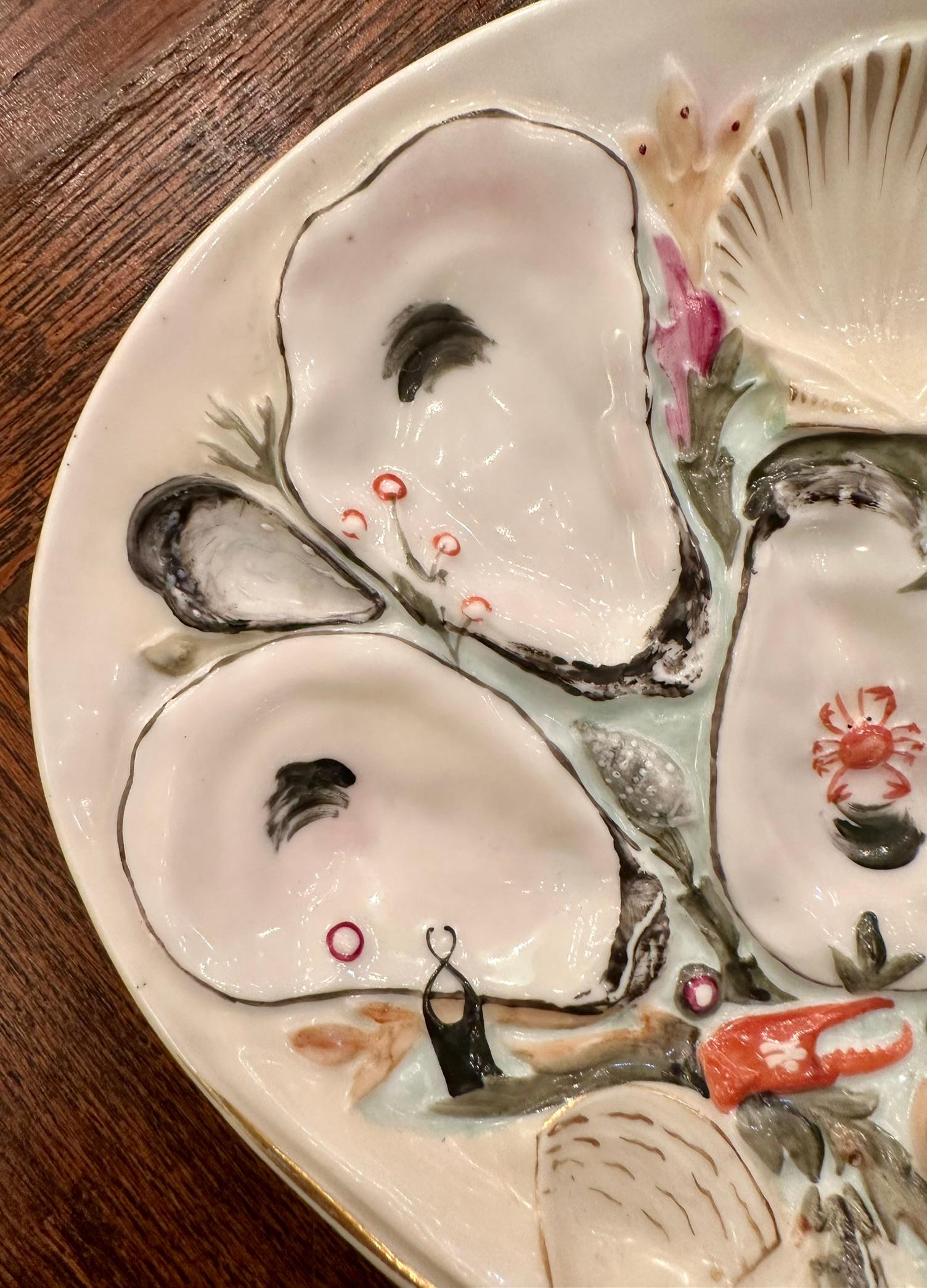 Antiguo Plato de Ostras de Porcelana Americana 