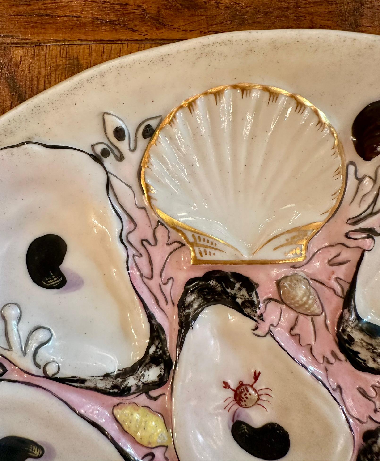 Antique American UPW Large Clamshell Porcelain Sea Life Oyster Plate, Circa 1890 In Good Condition For Sale In New Orleans, LA