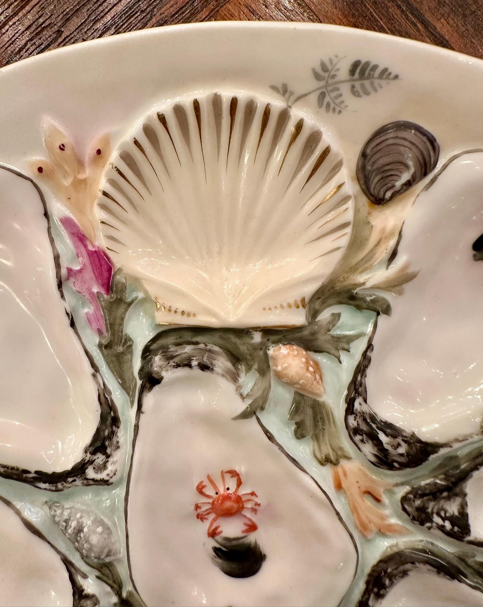 Antiguo plato de ostras de porcelana con forma de almeja de American UPW, Circa 1890 Estadounidense en venta