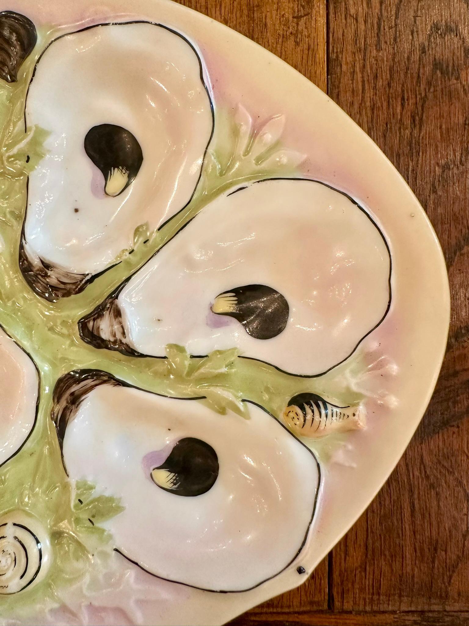 19th Century Antique American UPW Large Clamshell Porcelain Sea Life Oyster Plate, Circa 1890 For Sale