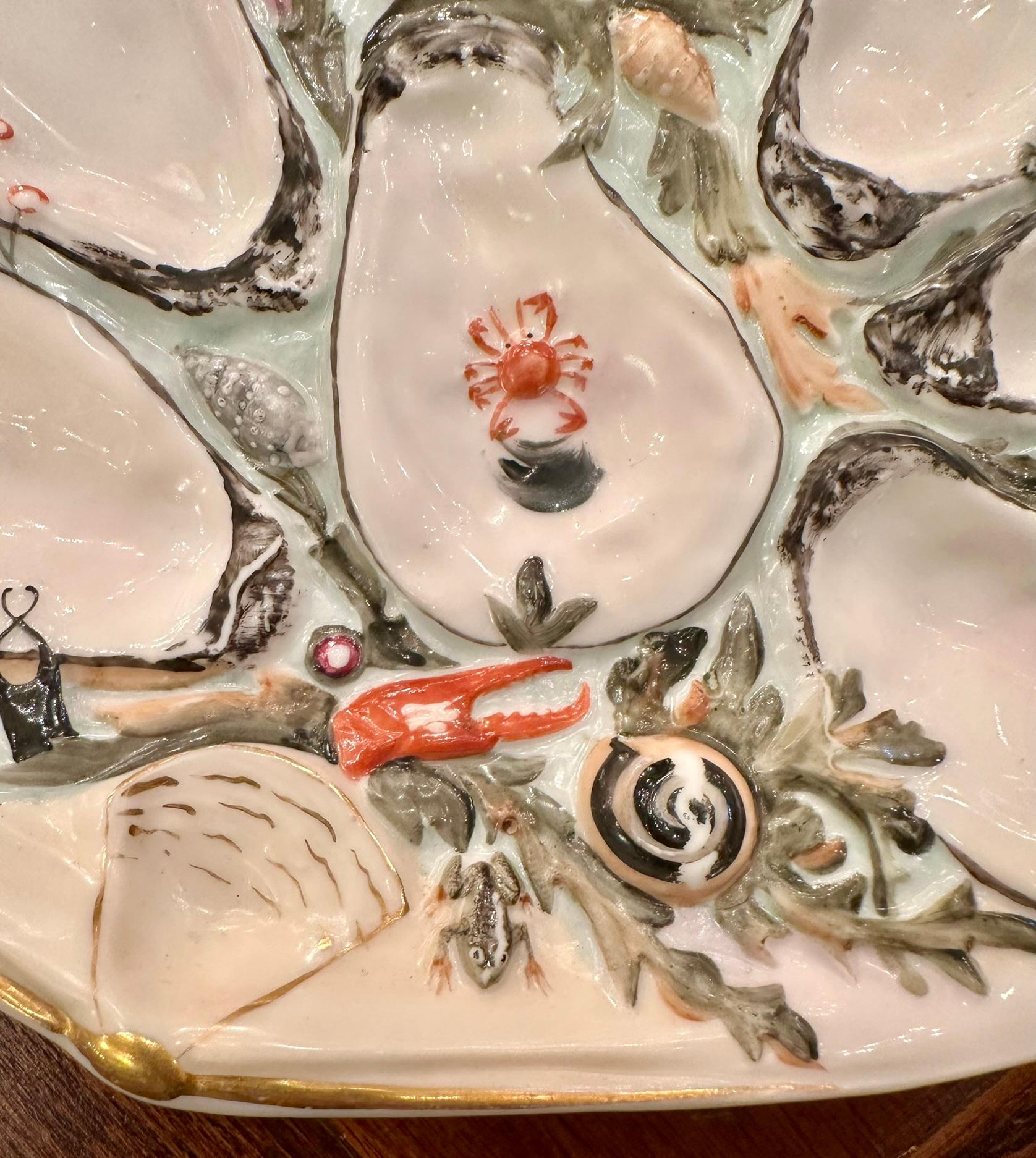 Antiguo plato de ostras de porcelana con forma de almeja de American UPW, Circa 1890 siglo XIX en venta