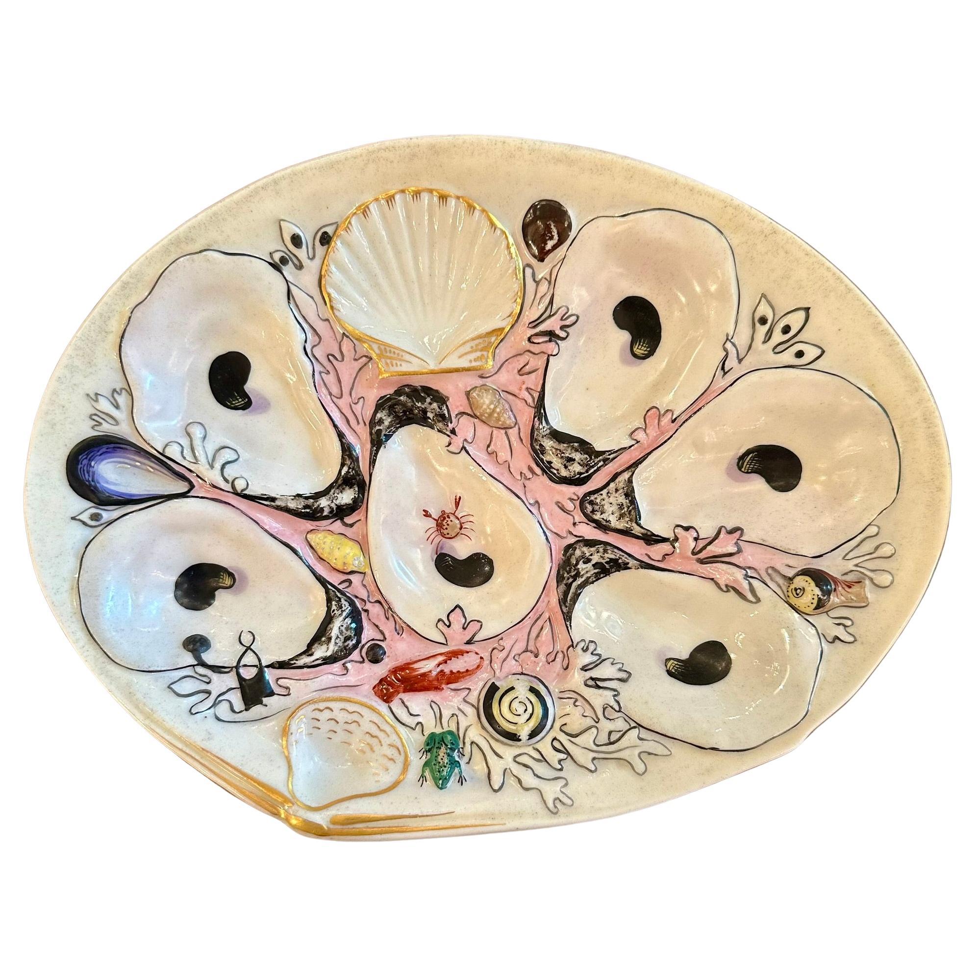 Antique American UPW Large Clamshell Porcelain Sea Life Oyster Plate, Circa 1890