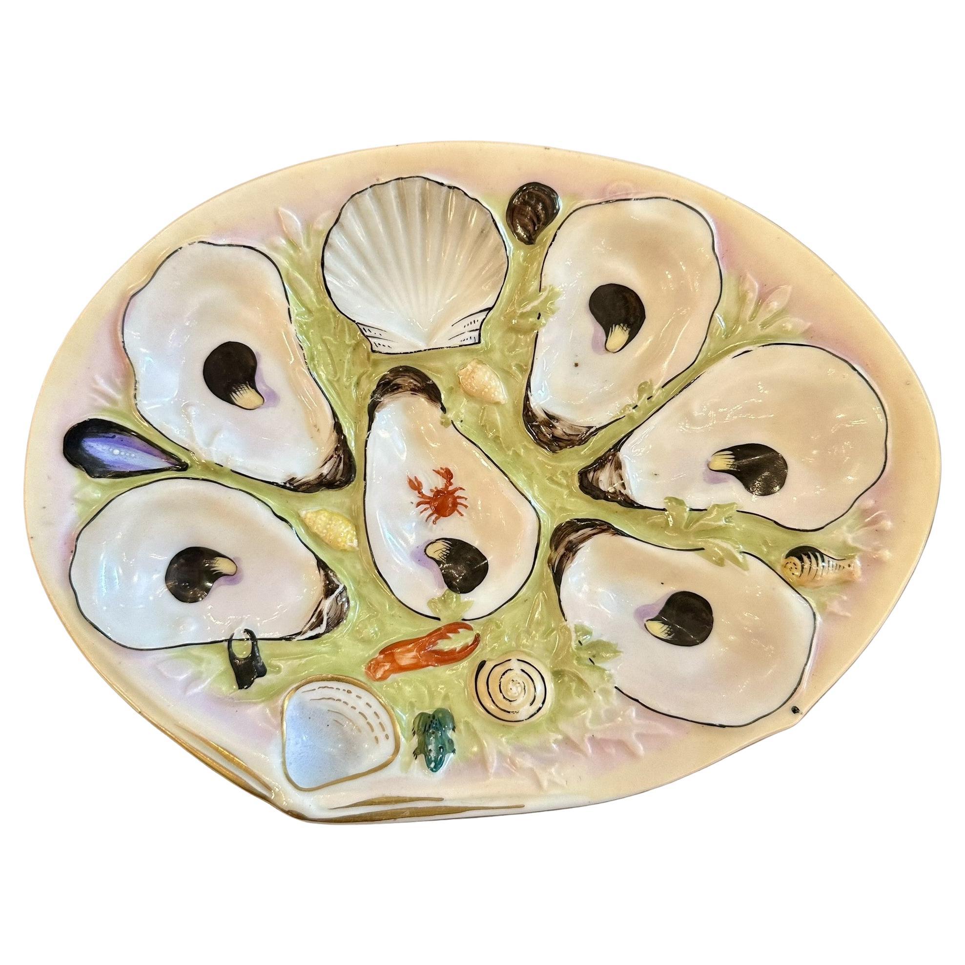 Antique American UPW Large Clamshell Porcelain Sea Life Oyster Plate, Circa 1890 For Sale
