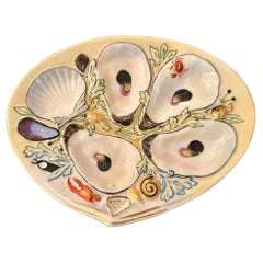 Antique American "UPW" Porcelain Cream & Green Sea Life Oyster Plate Circa 1880