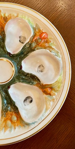 Antique American UPW Porcelain Hand-Painted Sea Life Oyster Plate, Circa 1880.