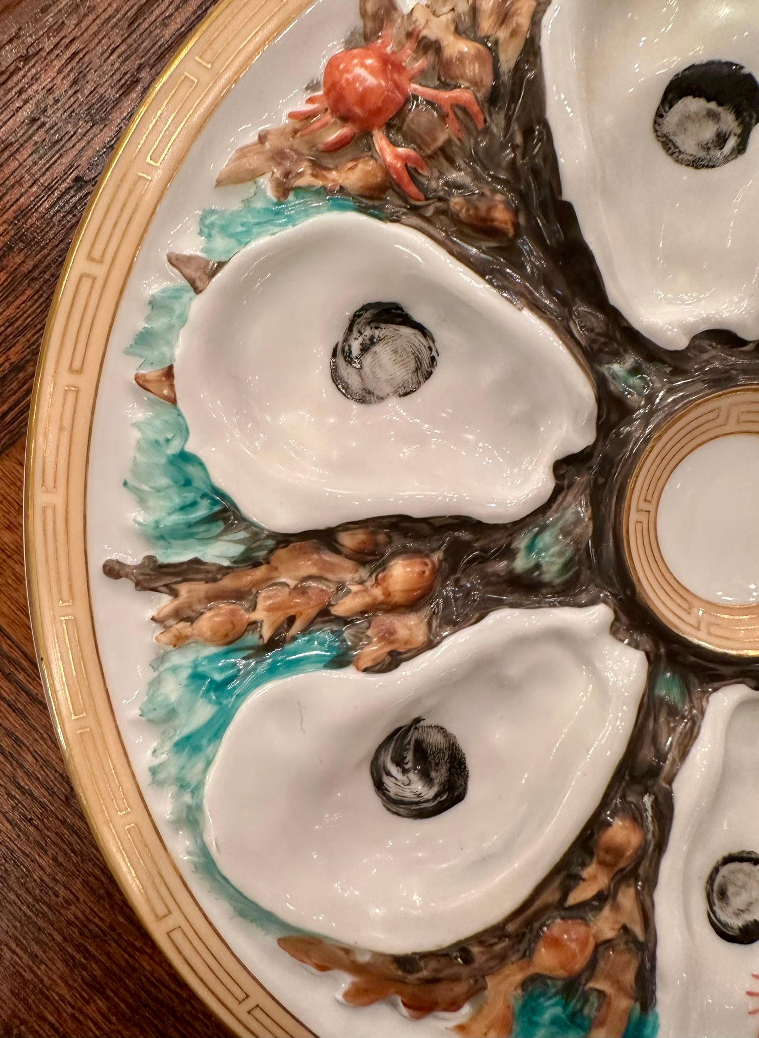 Gran plato antiguo de ostras de porcelana americana 