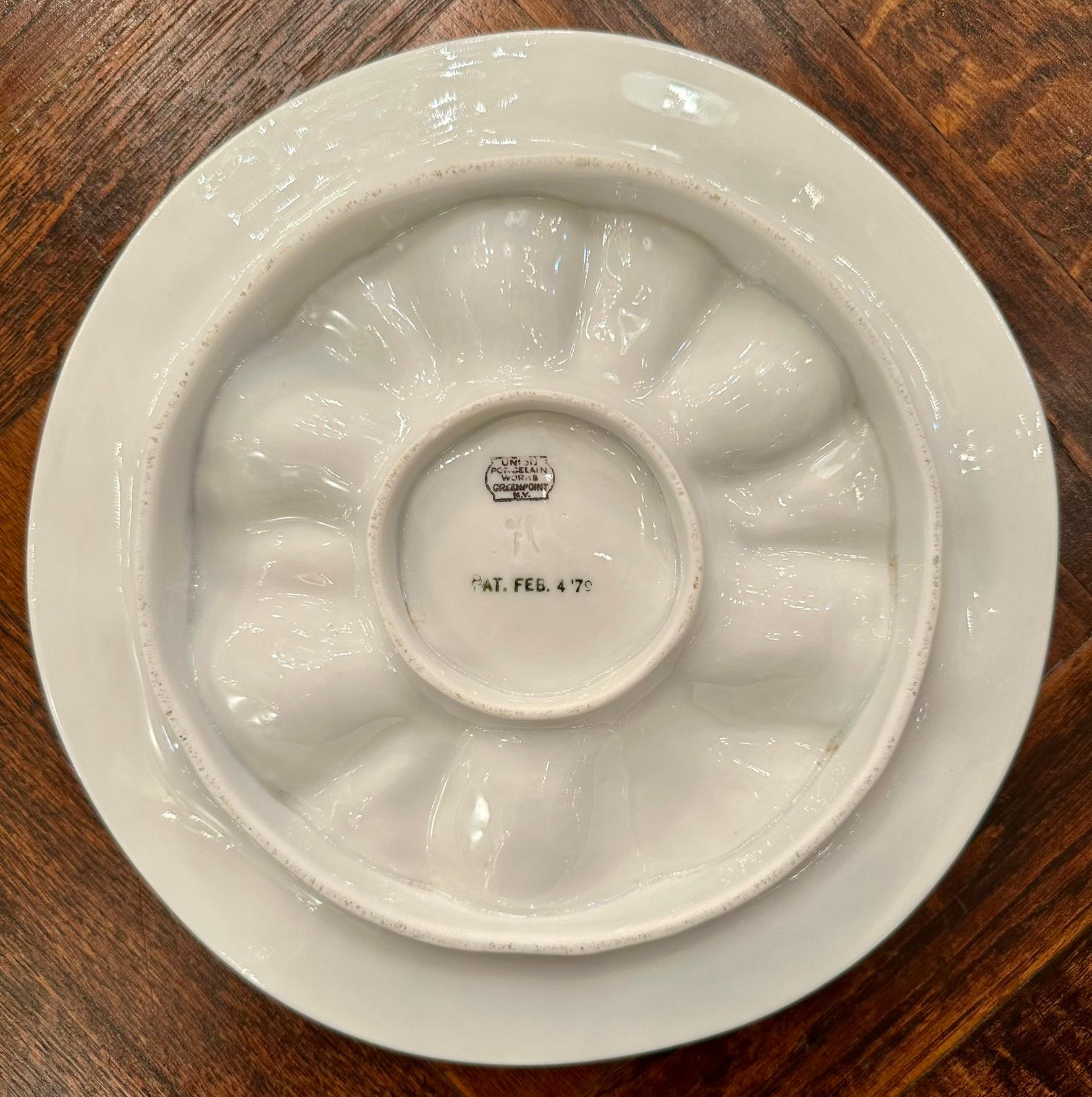 Antiguo Plato de Ostra de Porcelana Americana UPW Pintado a Mano con Vida Marina, Circa 1890's. en venta 1