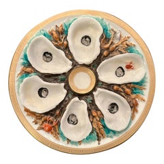 Ancienne assiette à huîtres en porcelaine américaine UPW peinte à la main, Circa 1890.
