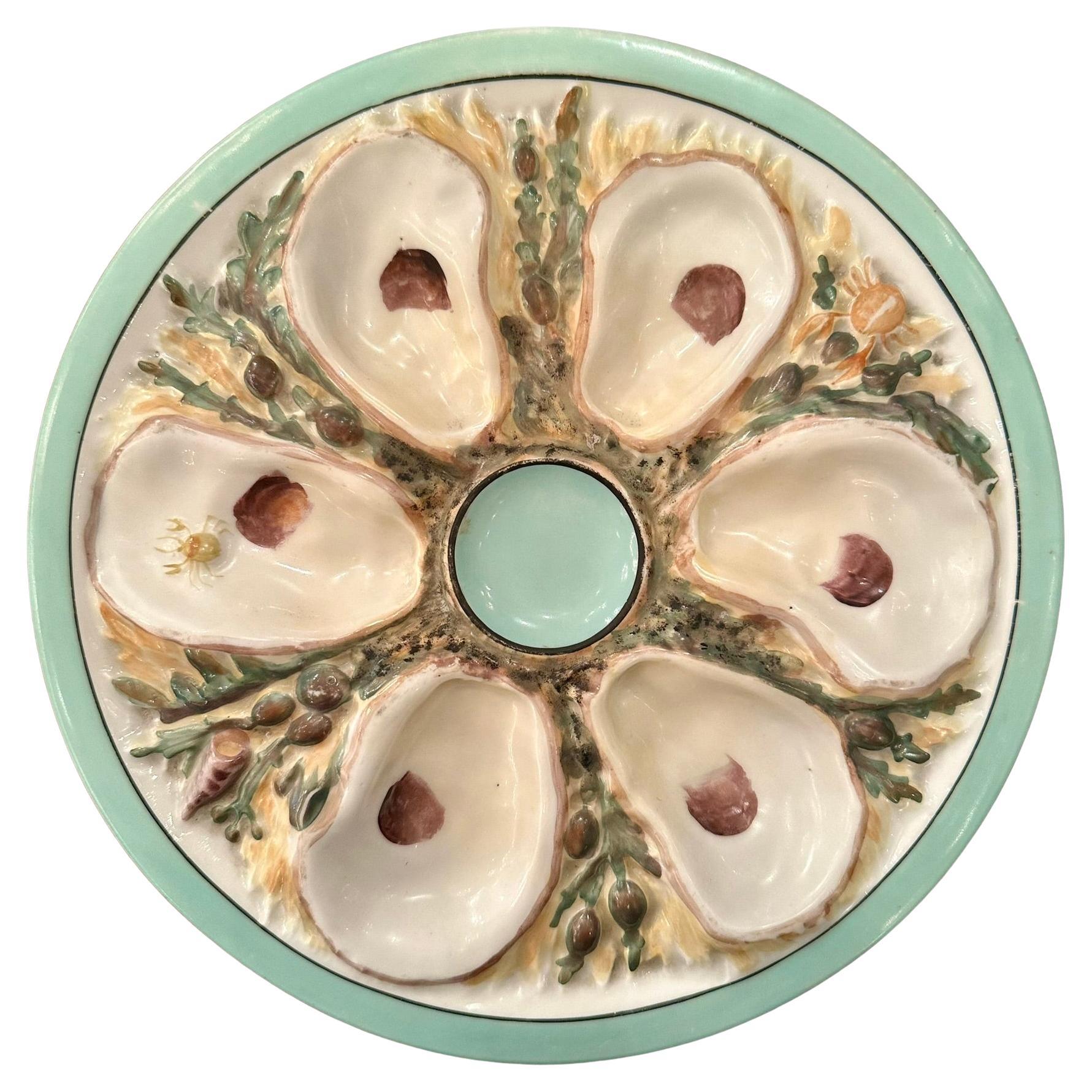 Antico piatto per ostriche in porcellana americana UPW dipinto a mano, circa 1890. in vendita