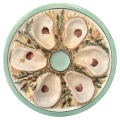 Antico piatto per ostriche in porcellana americana UPW dipinto a mano, circa 1890.