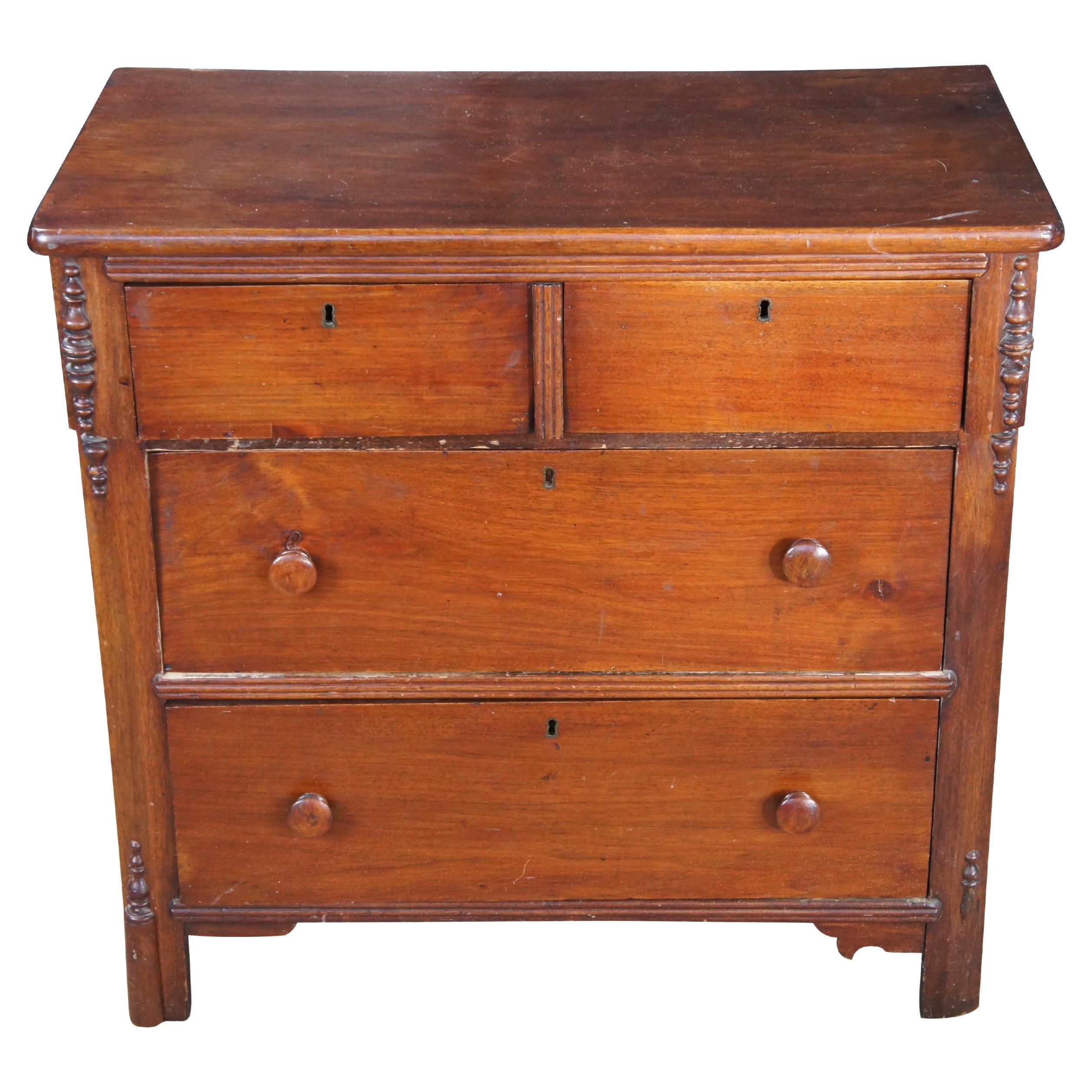 Antique American Victorian 2 Over 2 Walnut Chest of Drawers Dresser Washstand