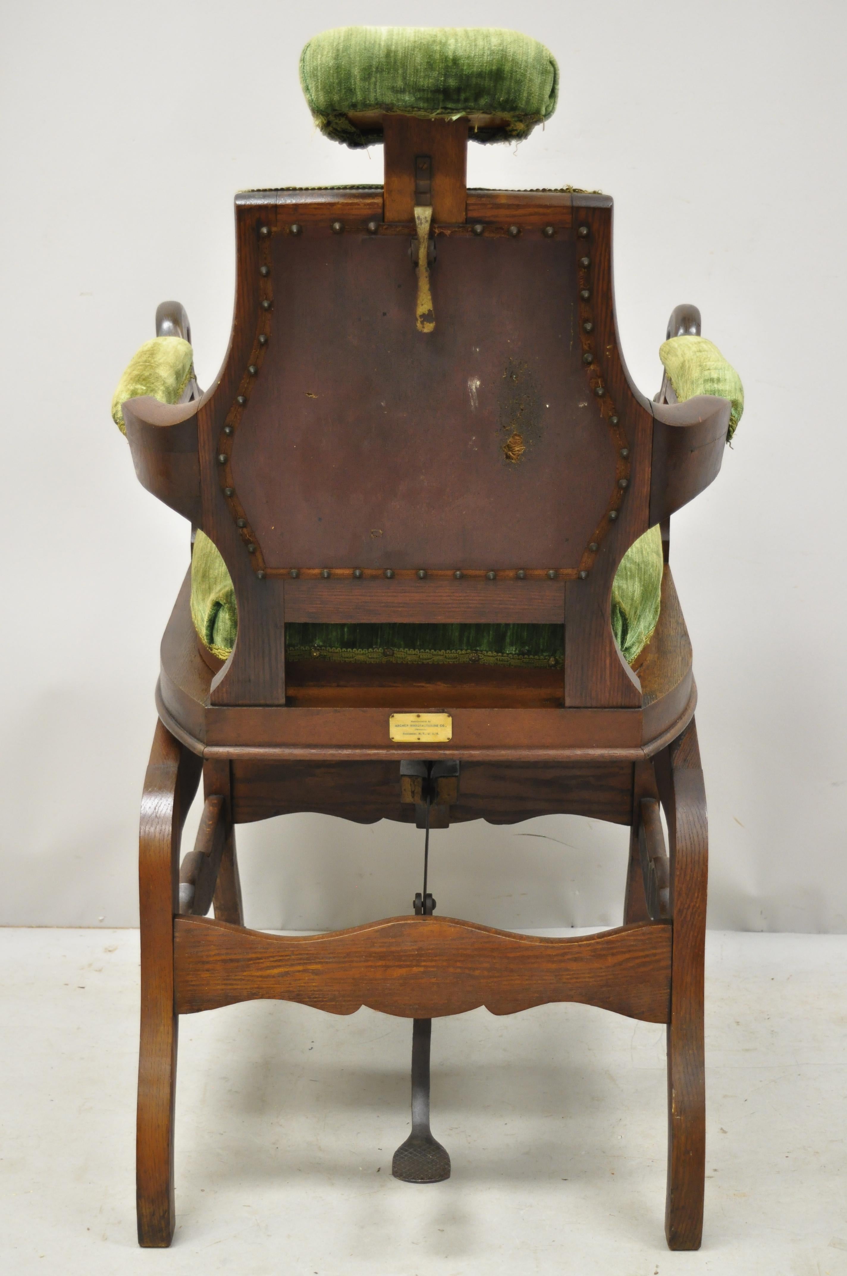 Antique American Victorian Adjustable Archer Barber Chair and Footrest Ottoman 2