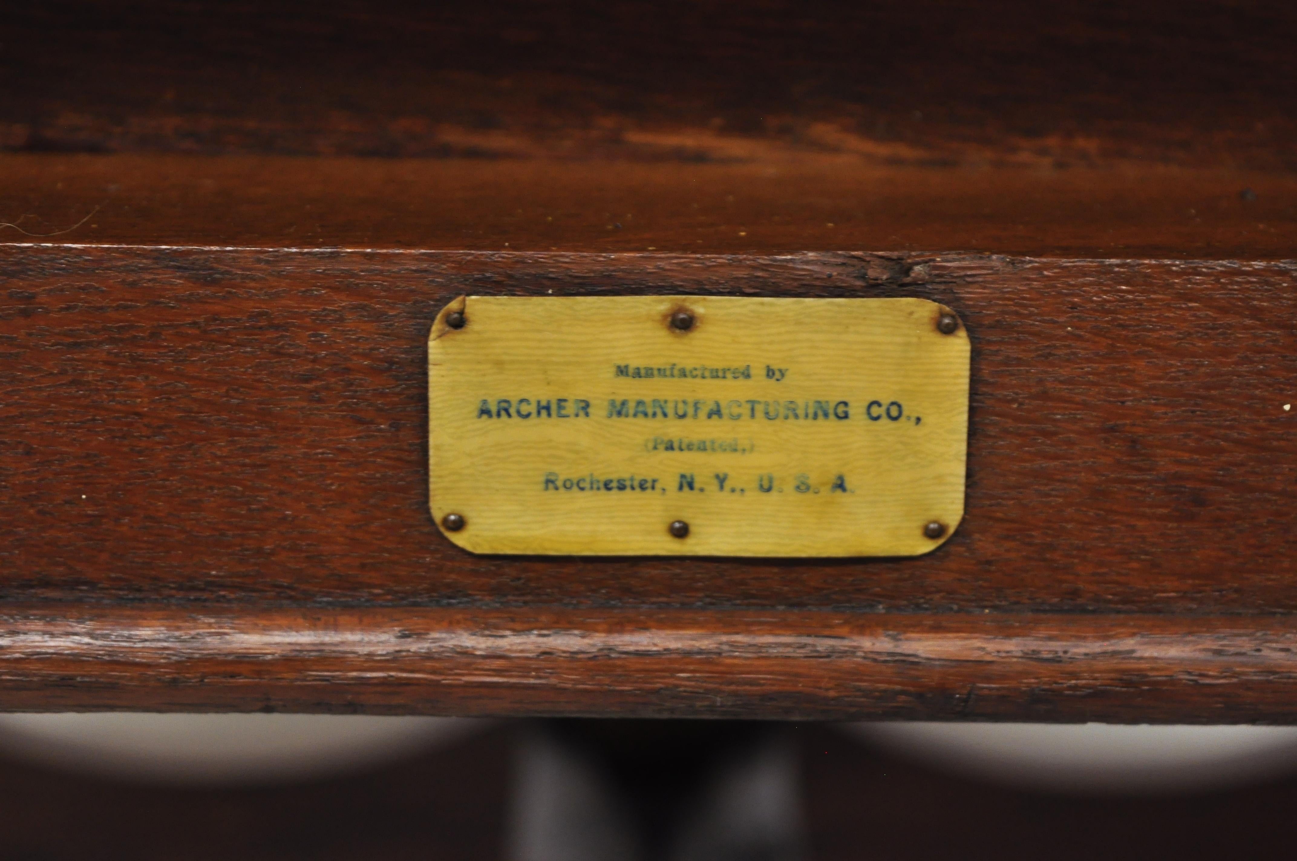 Antique American Victorian Adjustable Archer Barber Chair and Footrest Ottoman 3
