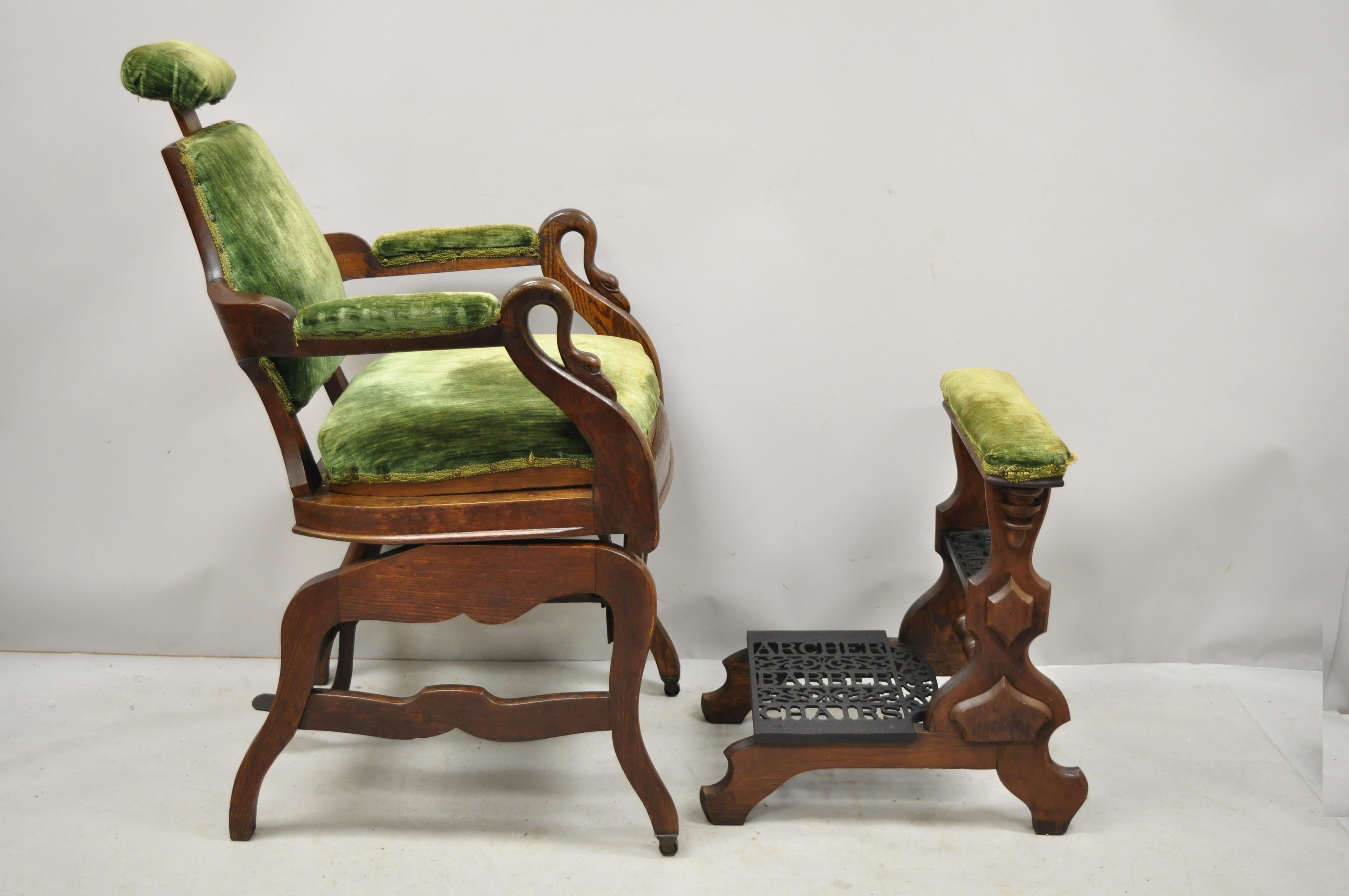 North American Antique American Victorian Adjustable Archer Barber Chair and Footrest Ottoman