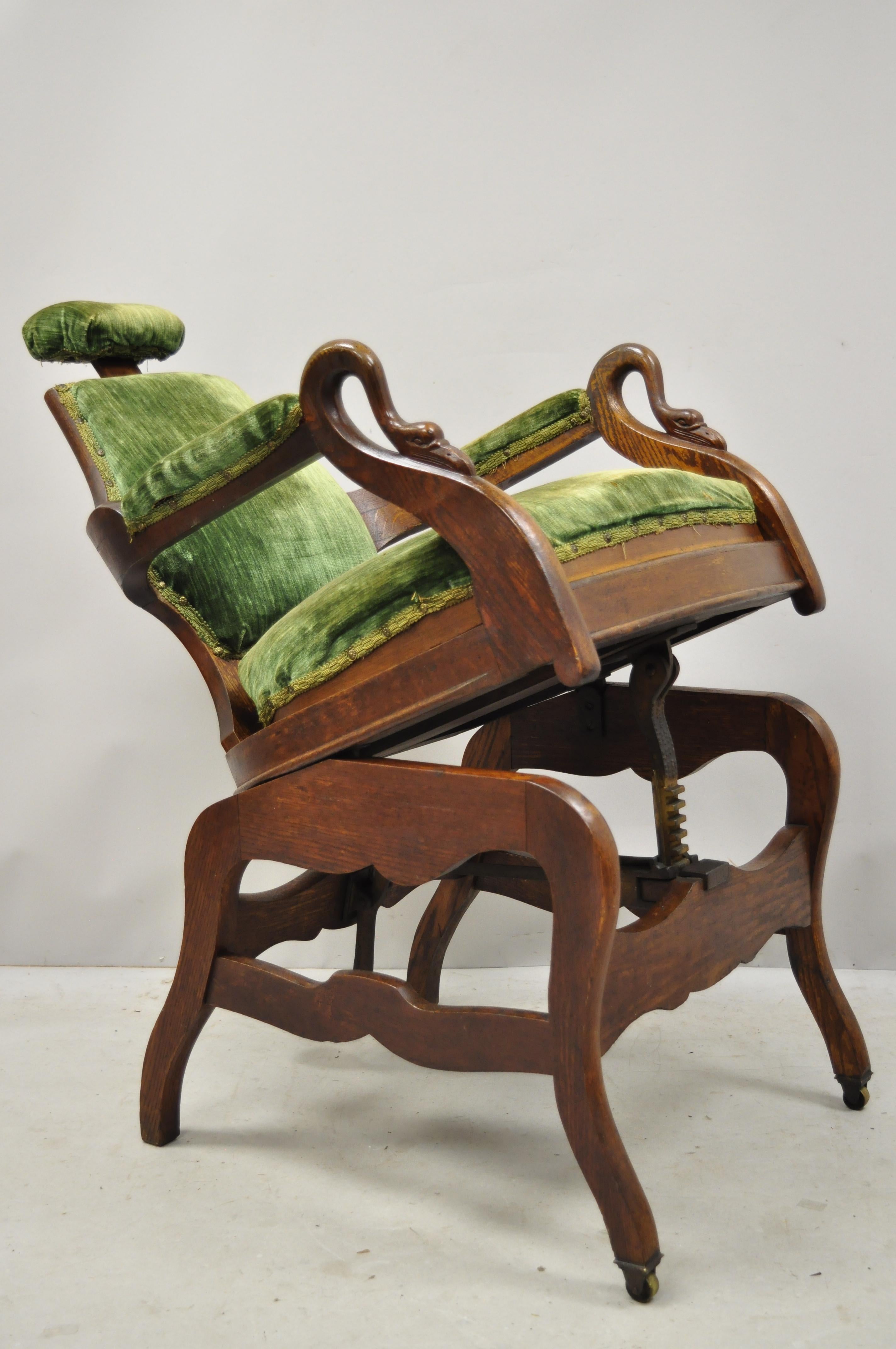 19th Century Antique American Victorian Adjustable Archer Barber Chair and Footrest Ottoman