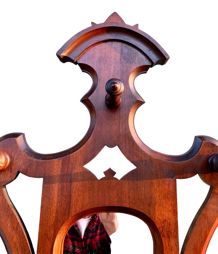 Antique American Victorian Carved Walnut Hall Tree with Original Drip Tray at 1stDibs