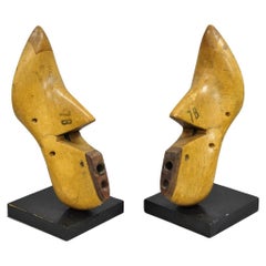 Antique American Victorian Carved Wood Ladies Shoe Last Bookends - a Pair