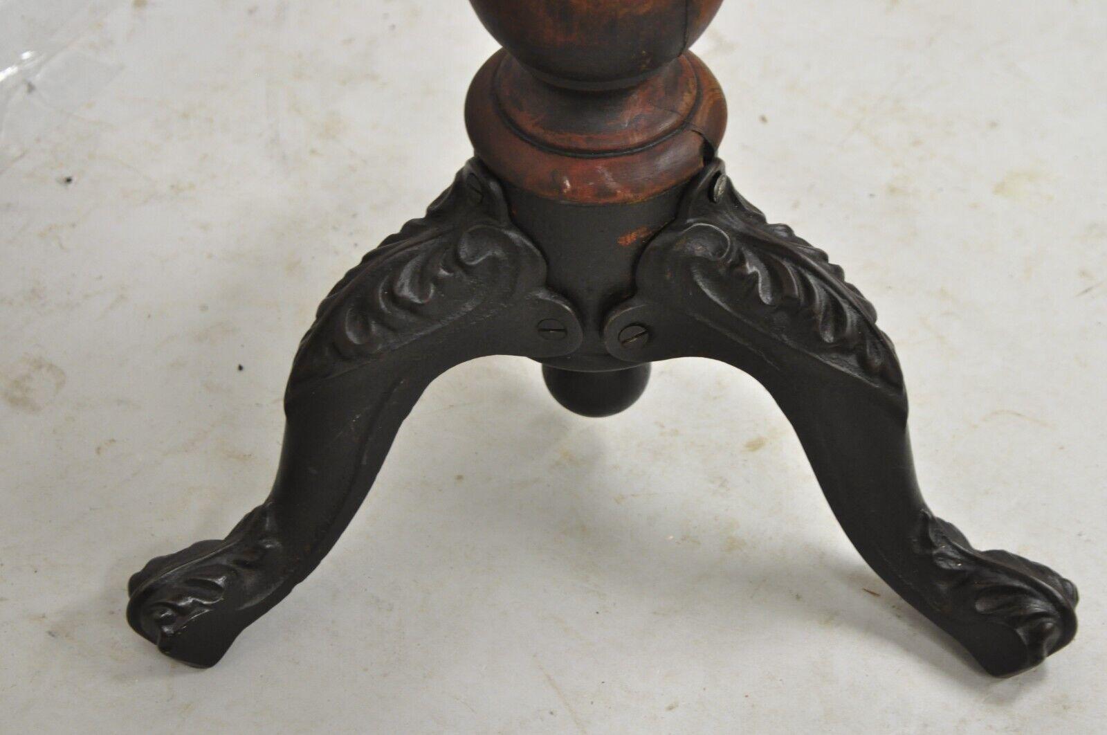 Early 20th Century Antique American Victorian Cast Iron and Wood Tripod Pedestal Adjustable Stool For Sale