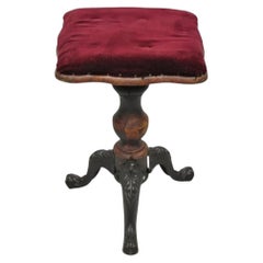 Antique American Victorian Cast Iron Wood Pedestal Adjustable Piano Bench Stool