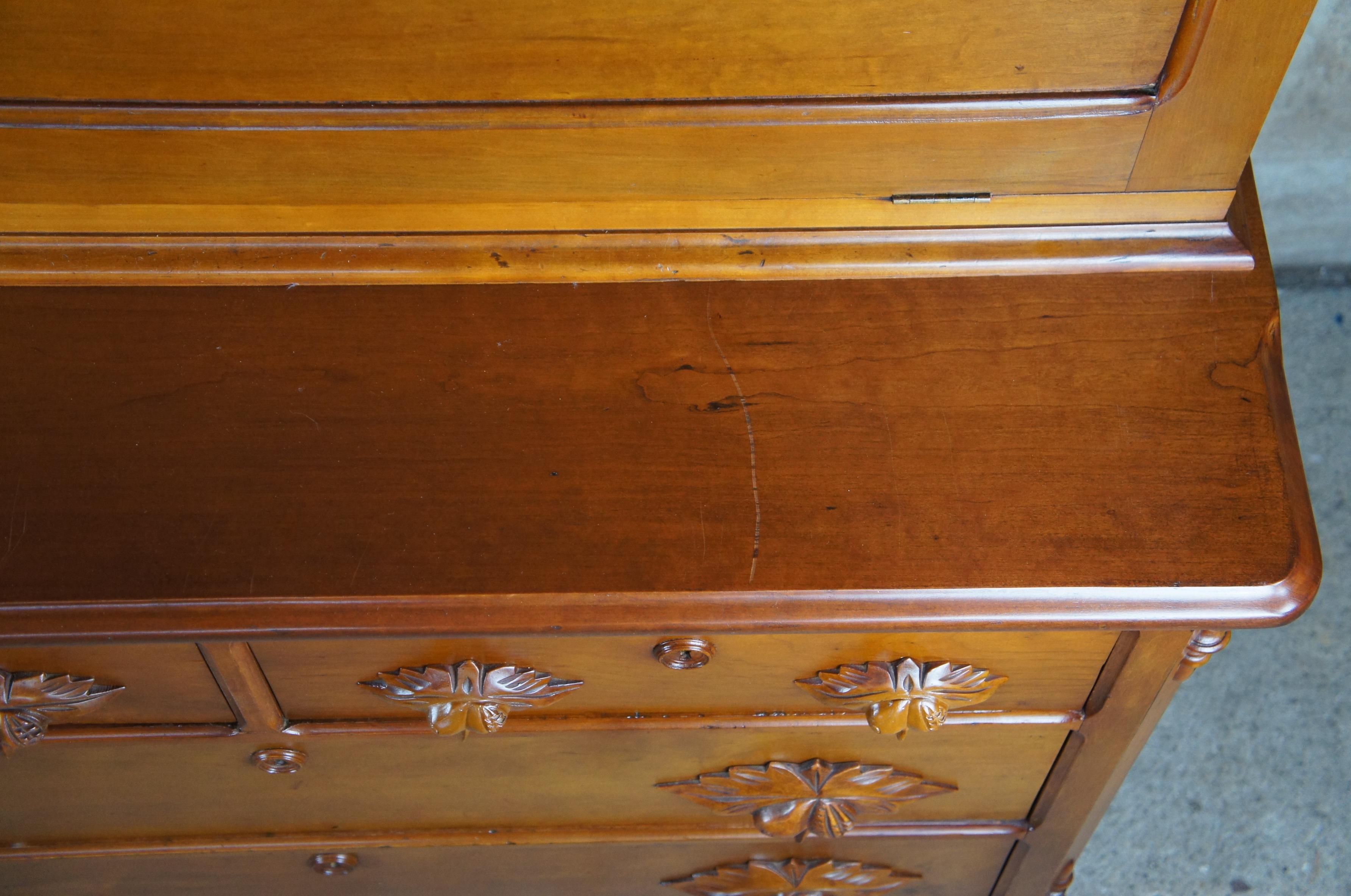 Antique American Victorian Cherry Secretary Desk & Bookcase Hutch Curio Cabinet 2
