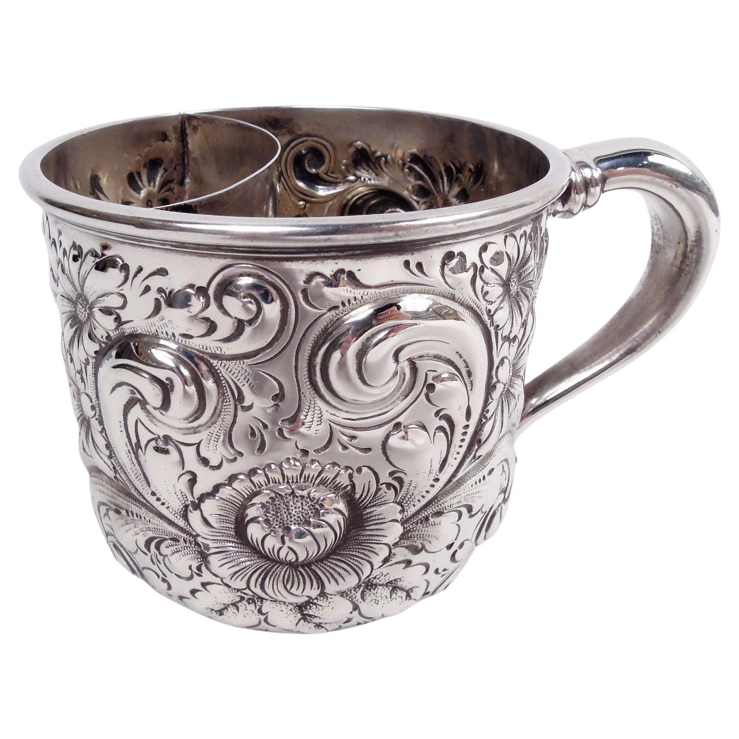 Antigua taza de afeitar Victoriana Clásica Americana Repousse, 1891