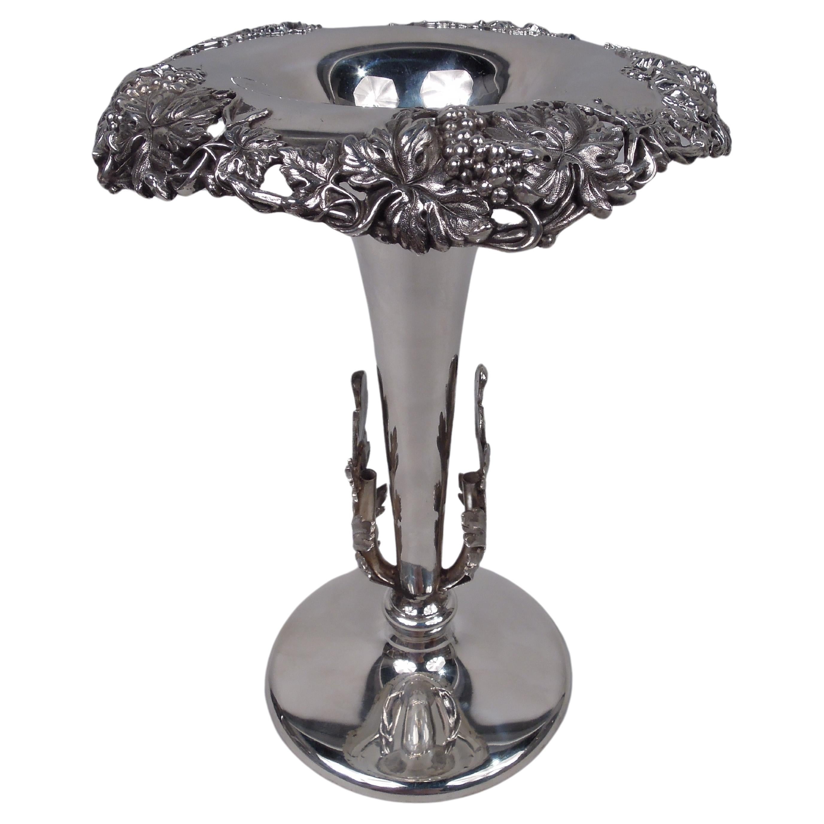 Antique American Victorian Classical Sterling Silver Grapevine Vase For Sale