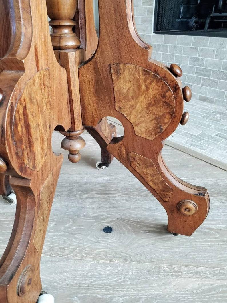 Antique American Victorian Eastlake Burled Walnut Parlor Table 2