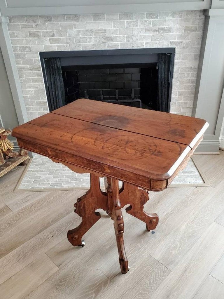 Antique American Victorian Eastlake Burled Walnut Parlor Table For Sale